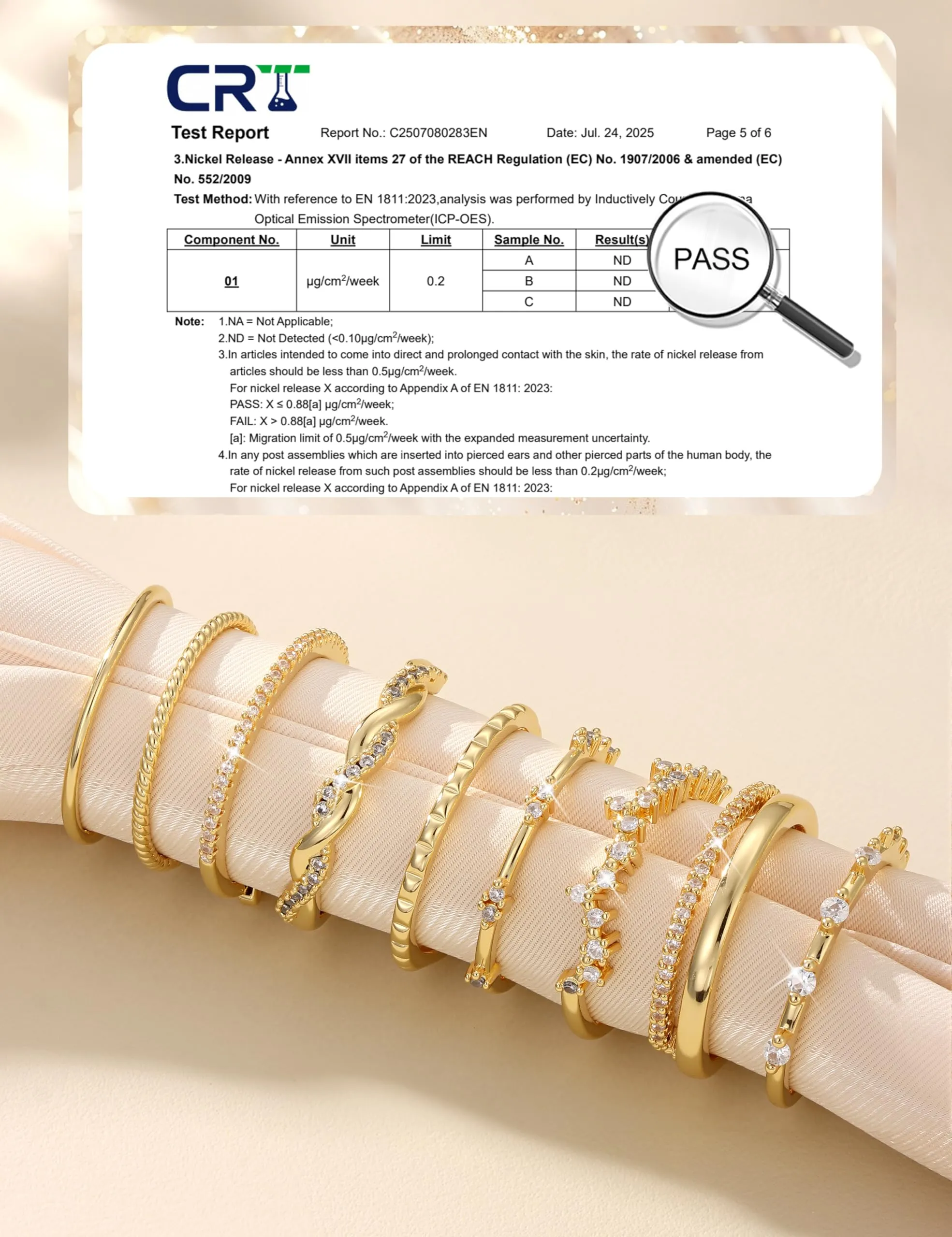 LOLIAS Set di 9 Anelli Donna in Acciaio Inossidabile Placcato Oro 14K - immagine 5