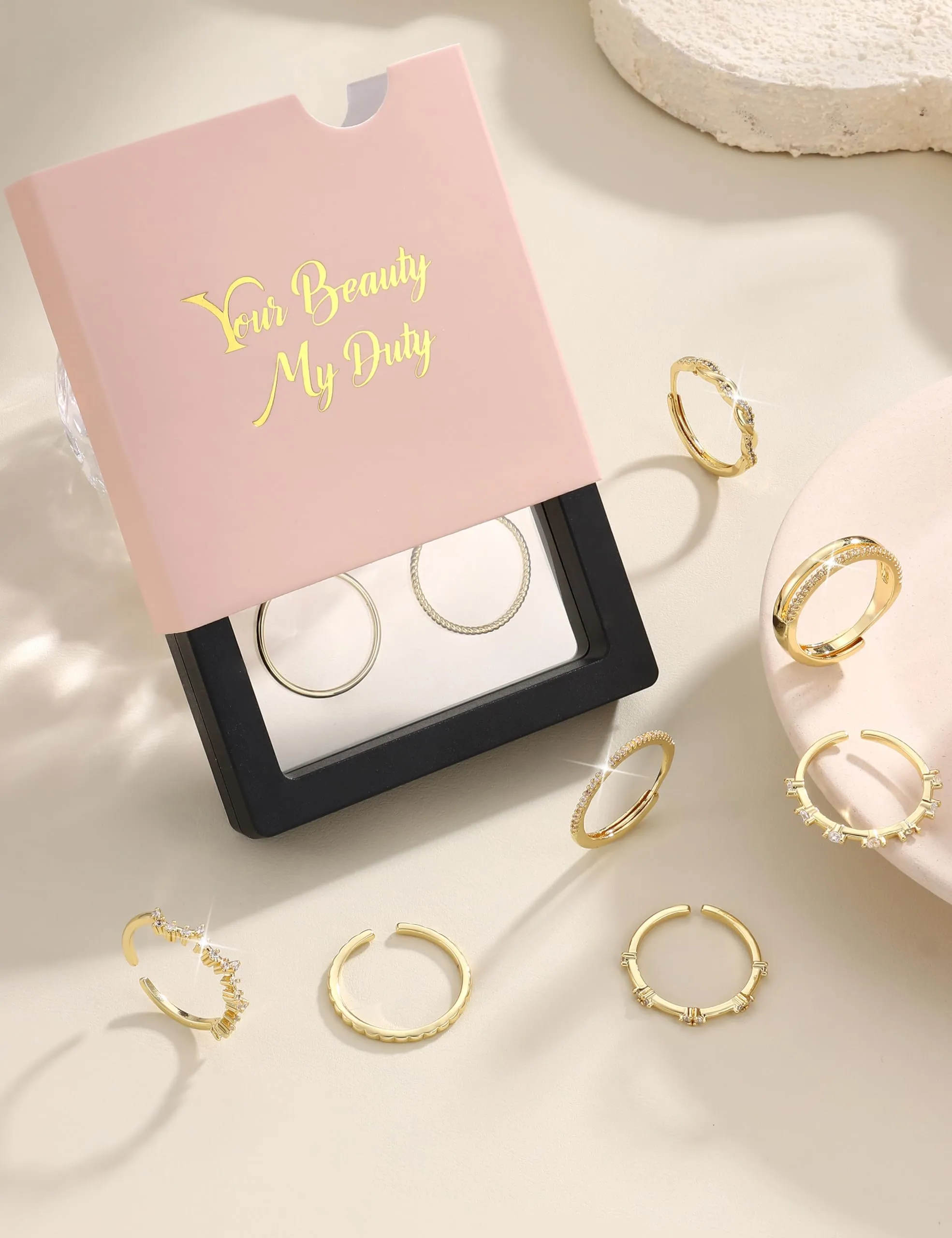 LOLIAS Set di 9 Anelli Donna in Acciaio Inossidabile Placcato Oro 14K - immagine 6