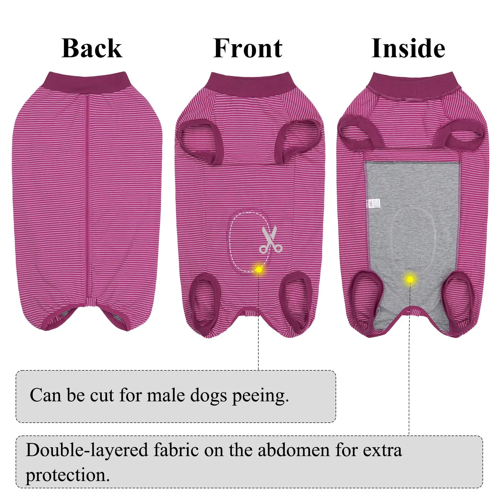 Cyponpy Tutina Post Operatoria per Cani, Vestito Chirurgico Femmina, Tuta Recupero Pigiama, Taglia L, Fucsia - immagine 2