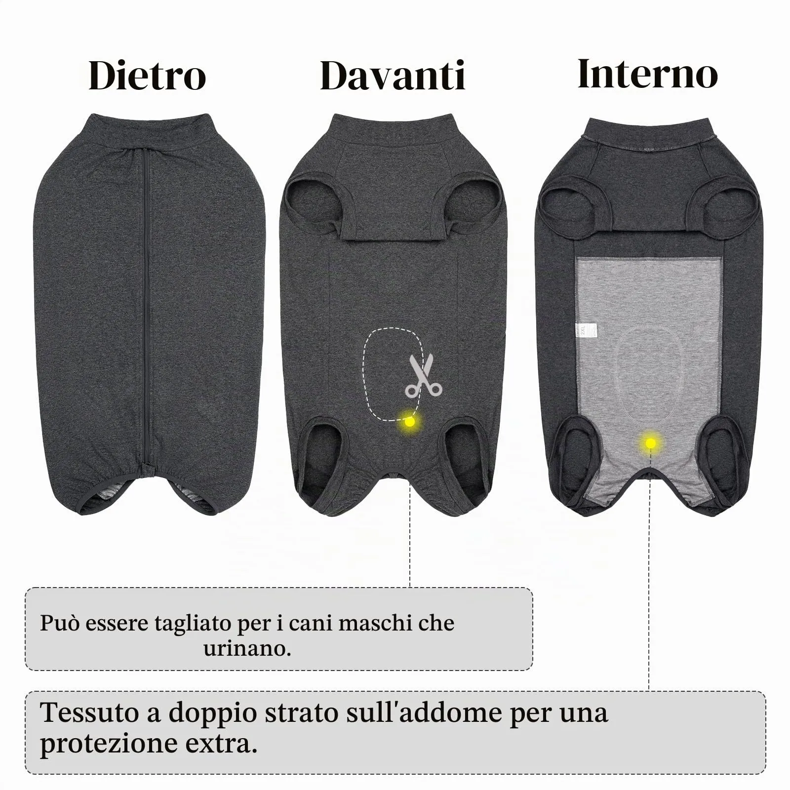 Cyponpy Tutina Post Operatoria per Cani, Vestito Chirurgico Femmina, Tuta Recupero Pigiama, Alternativa al Collare Elisabettiano, Grigio, L - immagine 2
