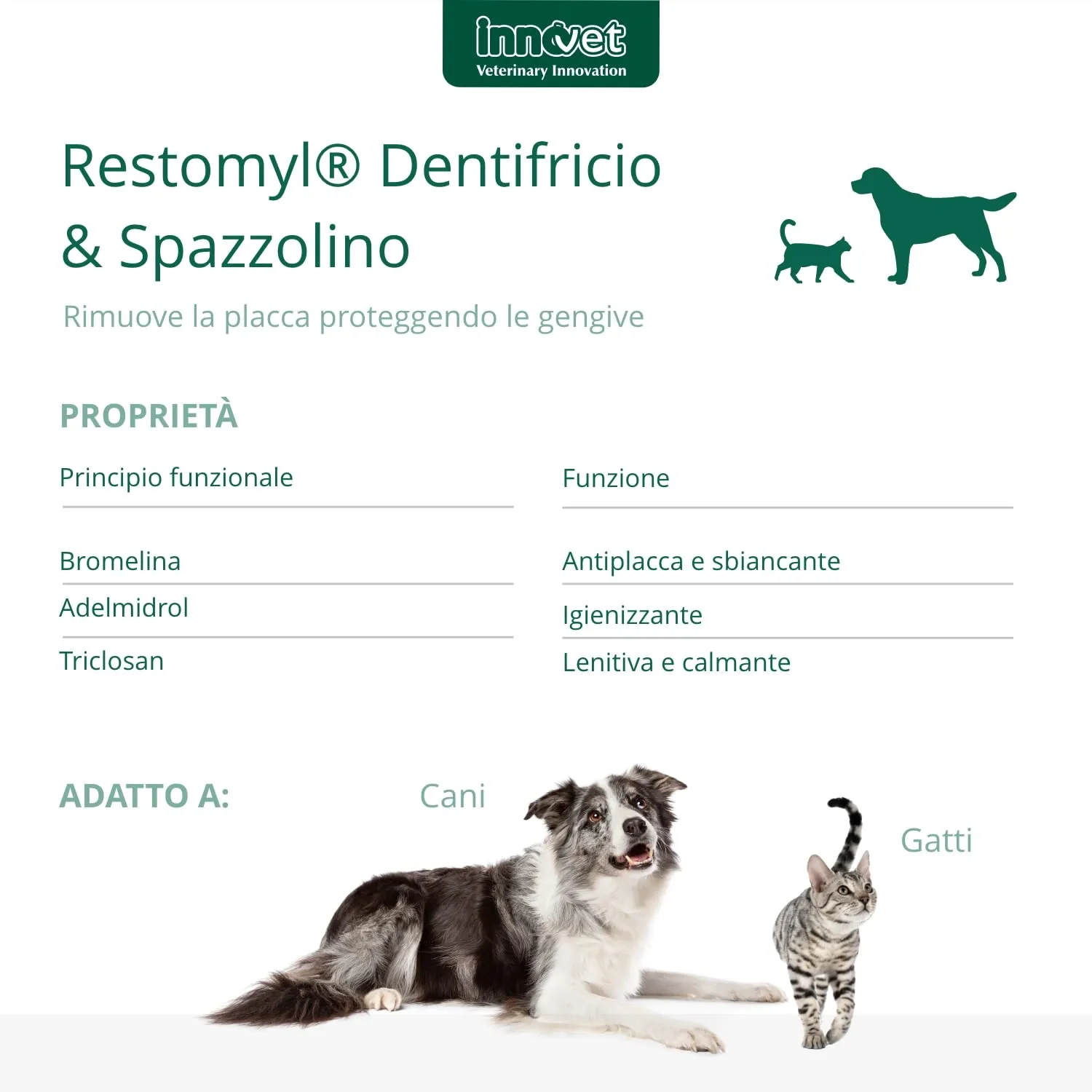 Innovet Restomyl Dentifricio per Cani e Gatti Antibatterico e Sbiancante con Spazzolino Extra Soft - immagine 3