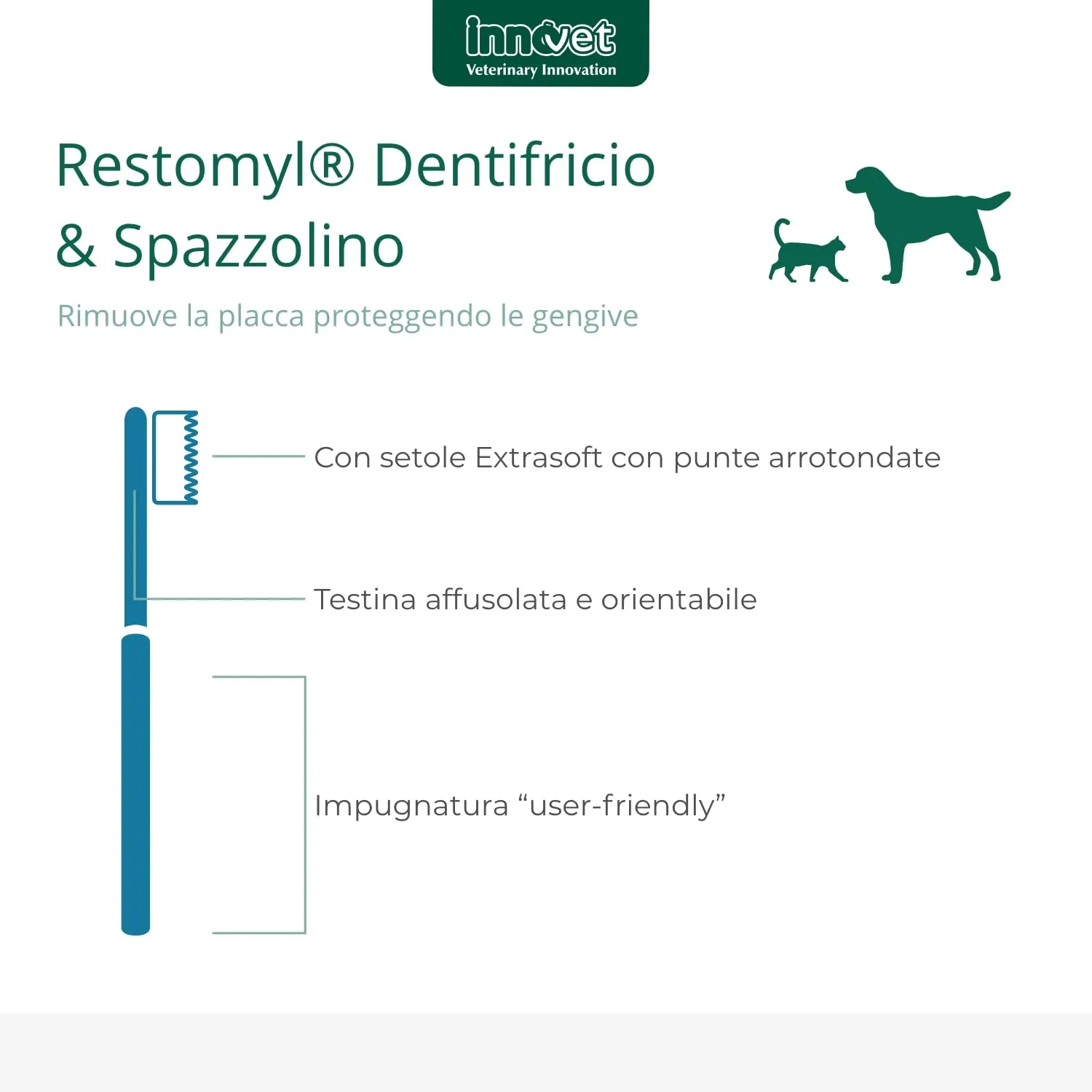 Innovet Restomyl Dentifricio per Cani e Gatti Antibatterico e Sbiancante con Spazzolino Extra Soft - immagine 4