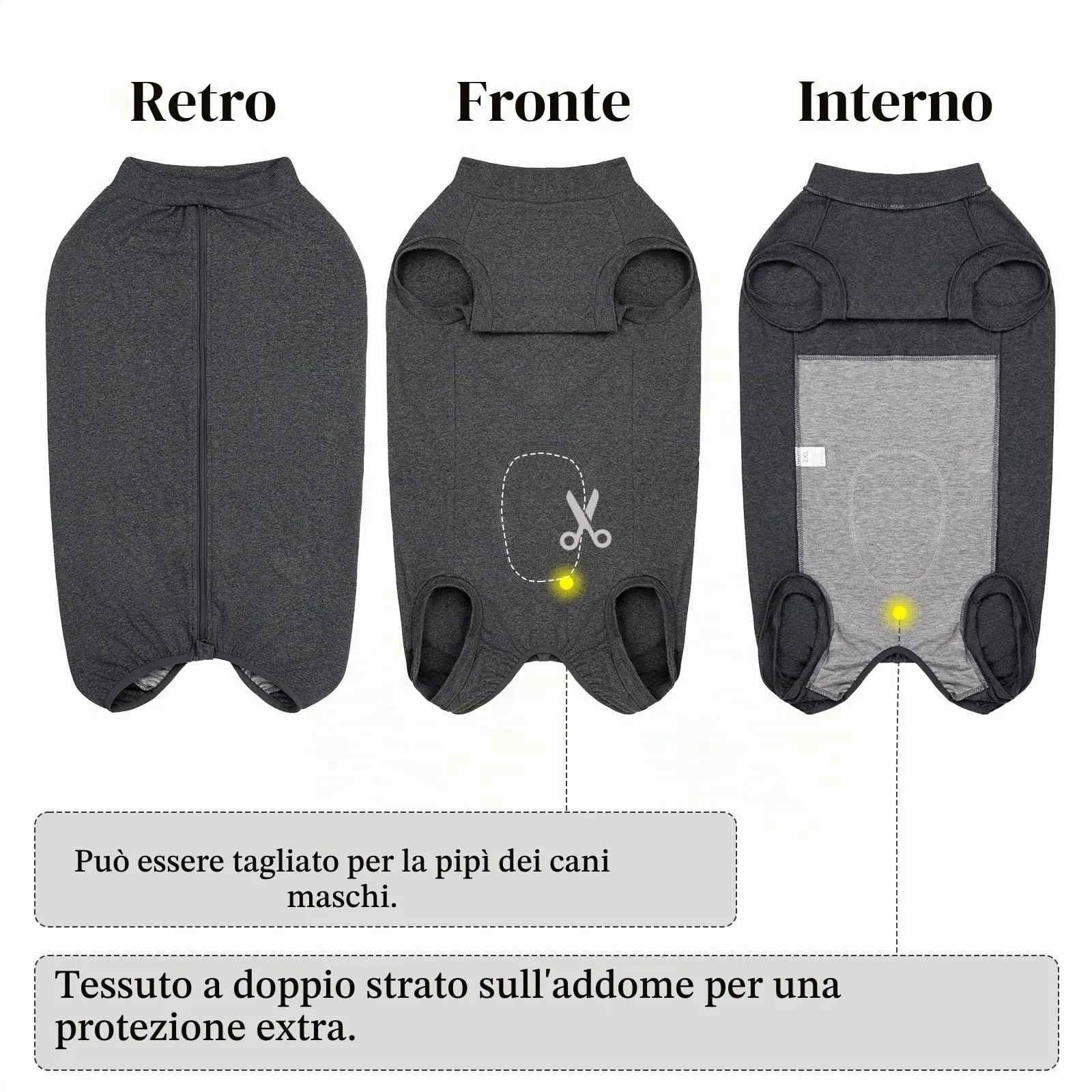 Cyponpy Tuta Post Operatoria per Cani, Vestito Chirurgico e Tuta Recupero per Femmine, Grigio, 2XL - immagine 2