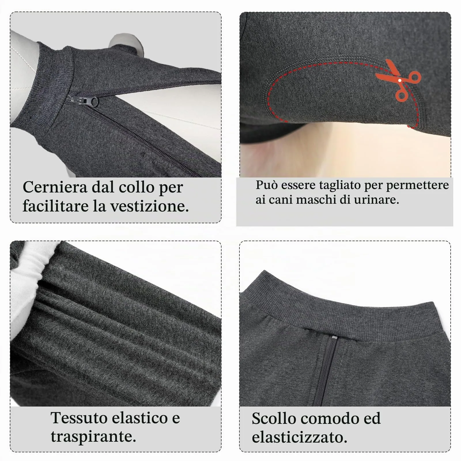 Cyponpy Tuta Post Operatoria per Cani, Vestito Chirurgico e Tuta Recupero per Femmine, Grigio, 2XL - immagine 4