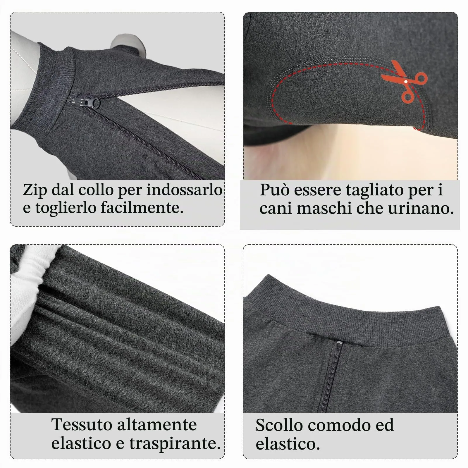 Cyponpy Tutina Post Operatoria per Cani, Vestito Chirurgico Femmina, Tuta Recupero Pigiama, 3XL, Grigio - immagine 4