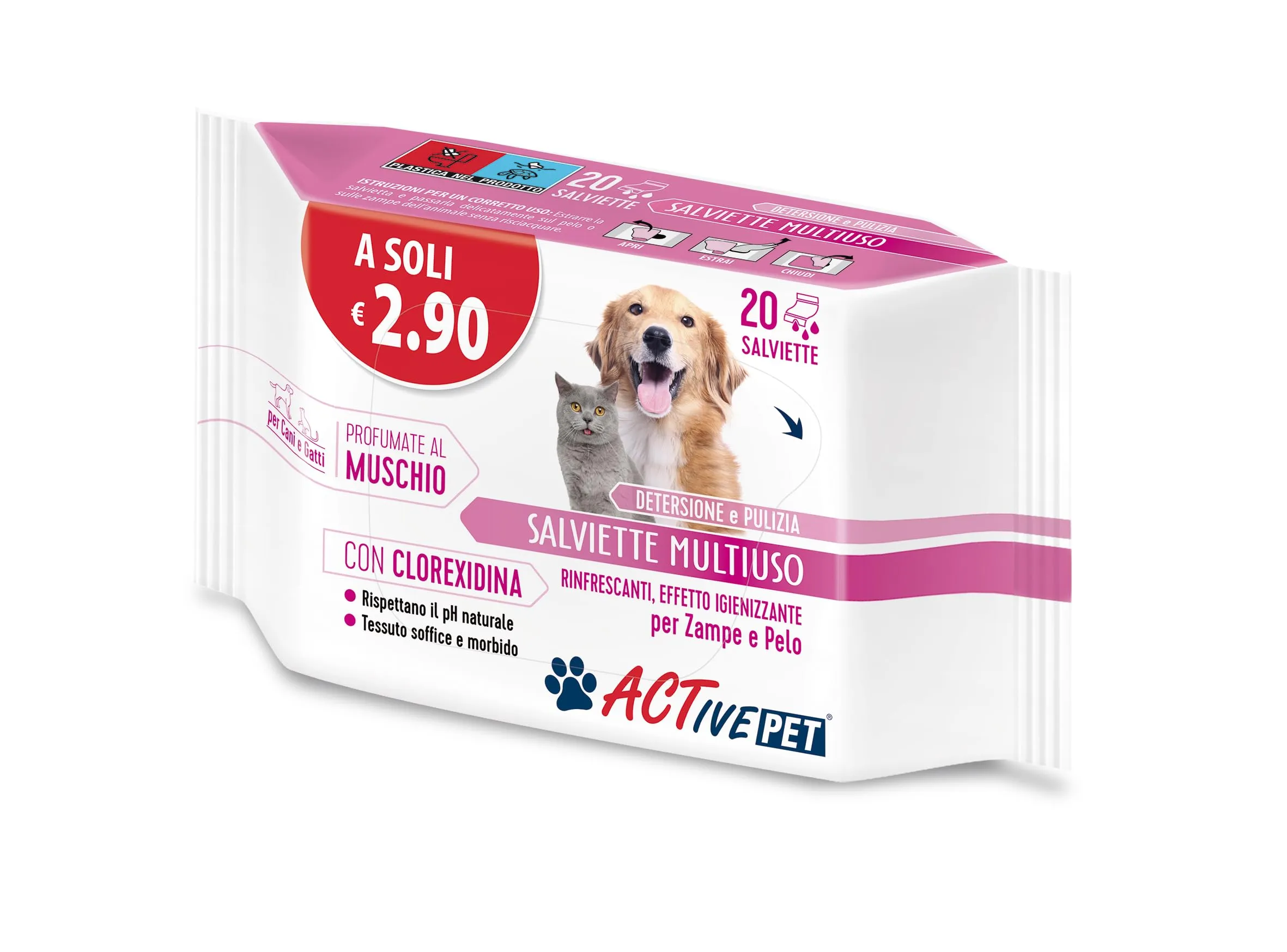F & F Active Pet Salviette Multiuso con Clorexidina, 20 Salviette - immagine 2