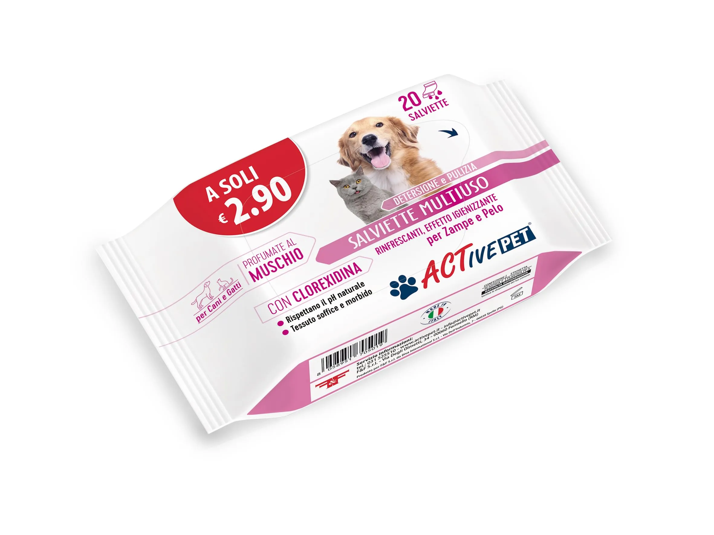F & F Active Pet Salviette Multiuso con Clorexidina, 20 Salviette - immagine 5