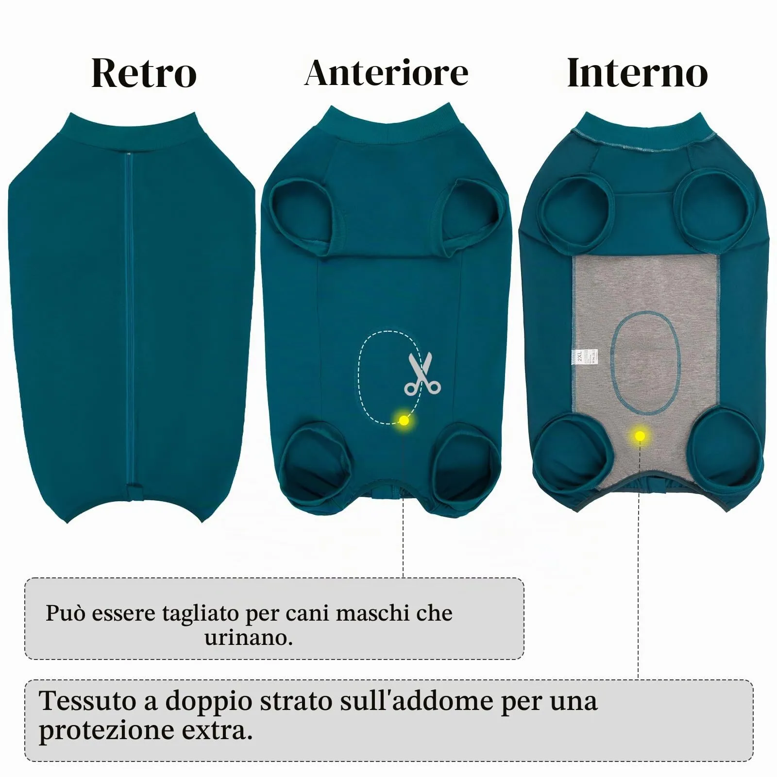Cyponpy Tutina Post Operatoria per Cani, Vestito Chirurgico Femmina Tuta Recupero Pigiama, Taglia 2XL, Turchese - immagine 2