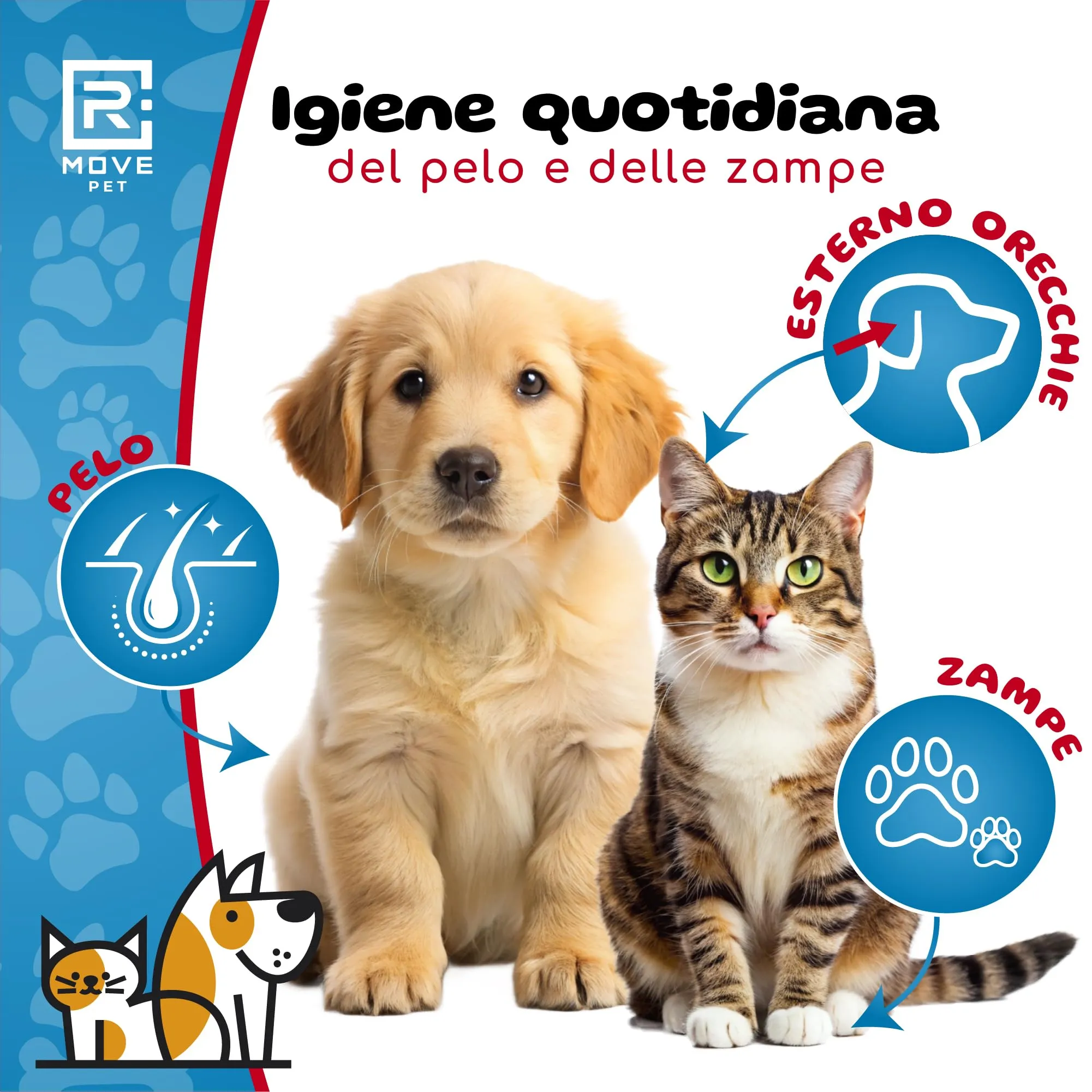 R MOVE 400 Salviette Igienizzanti per Cani e Gatti con Clorexidina e Aloe Vera, Fragranza Muschio, 17x20cm, 4 Confezioni da 100 salviette - immagine 2
