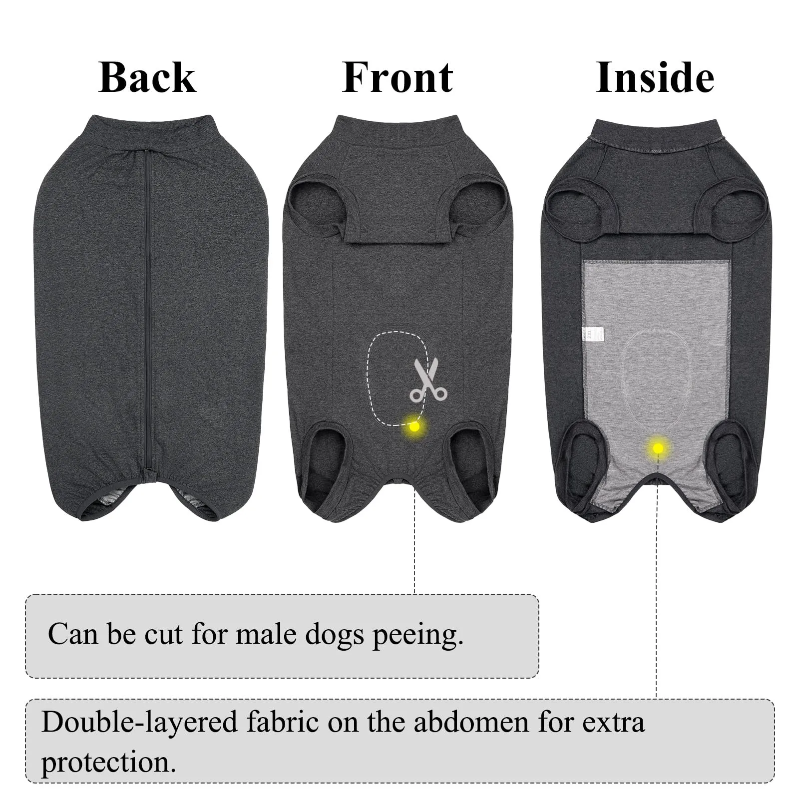 Cyponpy Tuta Post Operatoria per Cani, Vestito Chirurgico Femmina, Grigio, Taglia M - immagine 2