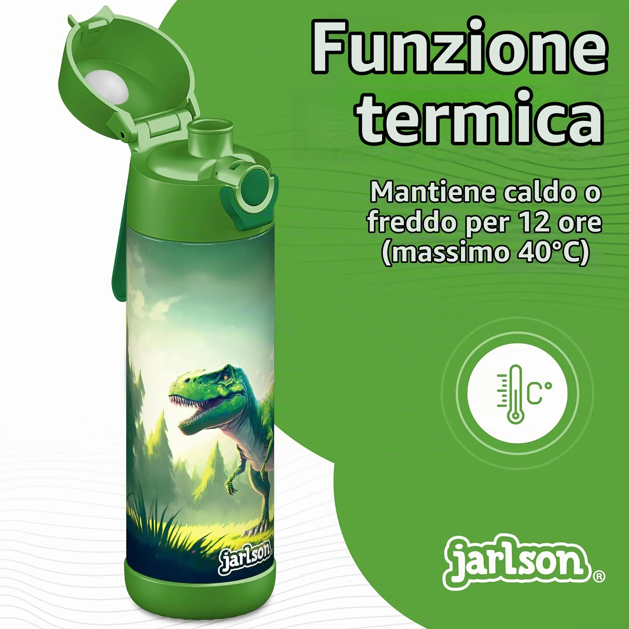 Jarlson Borraccia Termica Bambini Mali 500ml Acciaio Inox (Dinosauro) - immagine 3