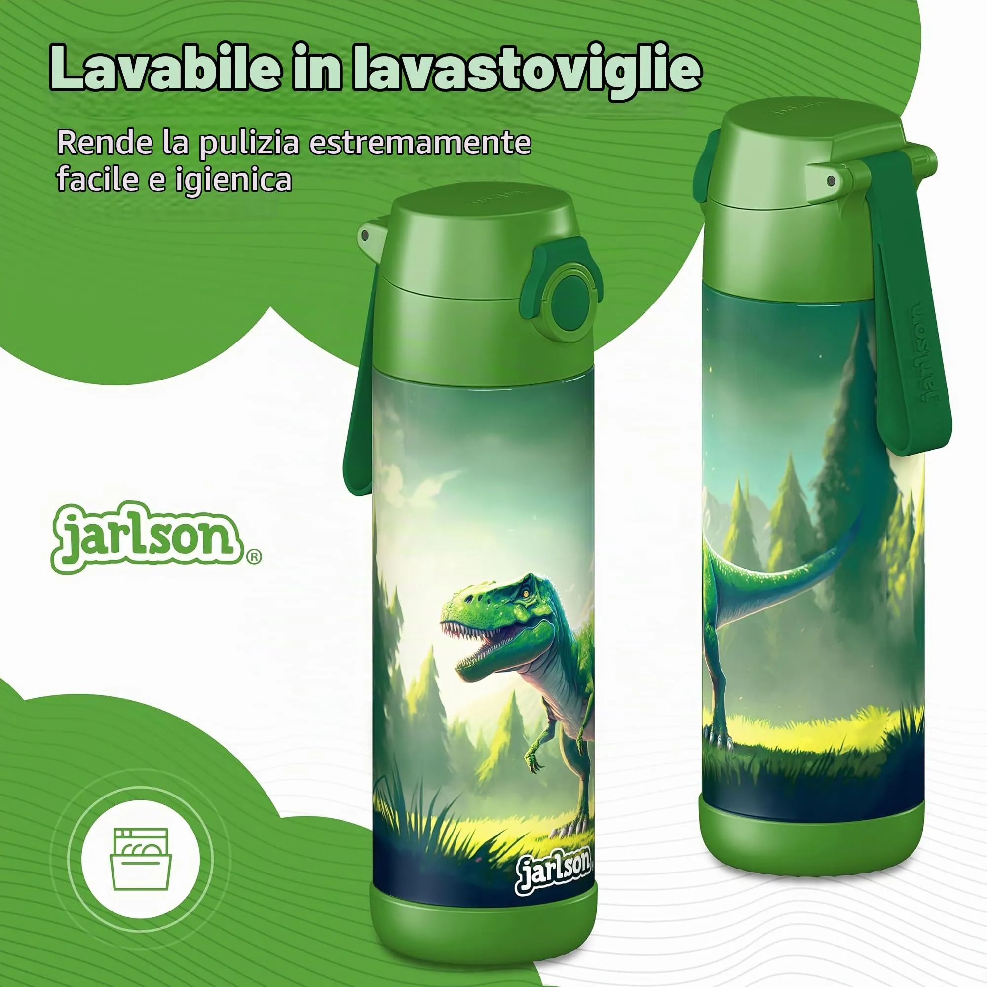 Jarlson Borraccia Termica Bambini Mali 500ml Acciaio Inox (Dinosauro) - immagine 4