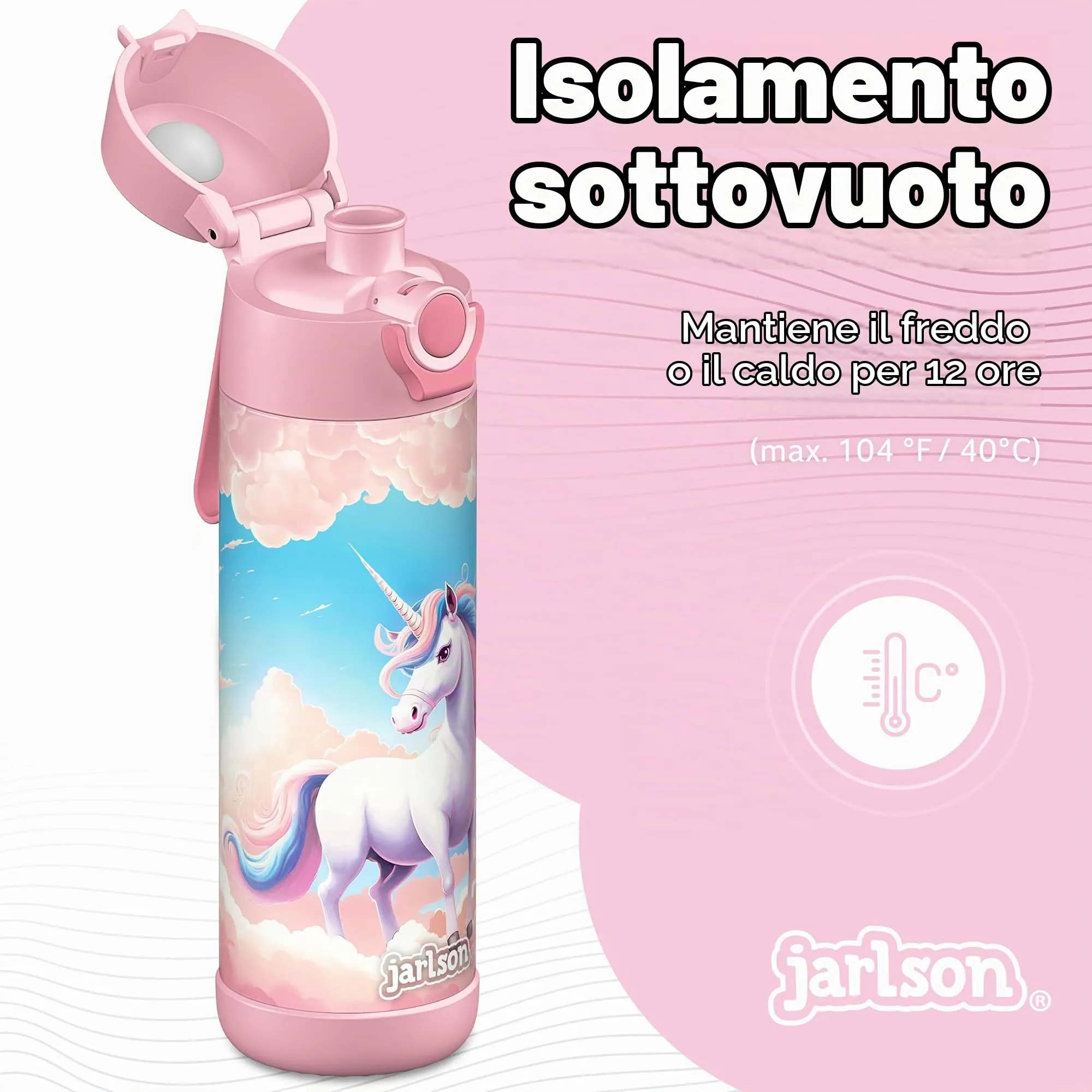 Jarlson Borraccia Termica Bambini Mali 500ml Acciaio Inox (Unicorno) - immagine 2