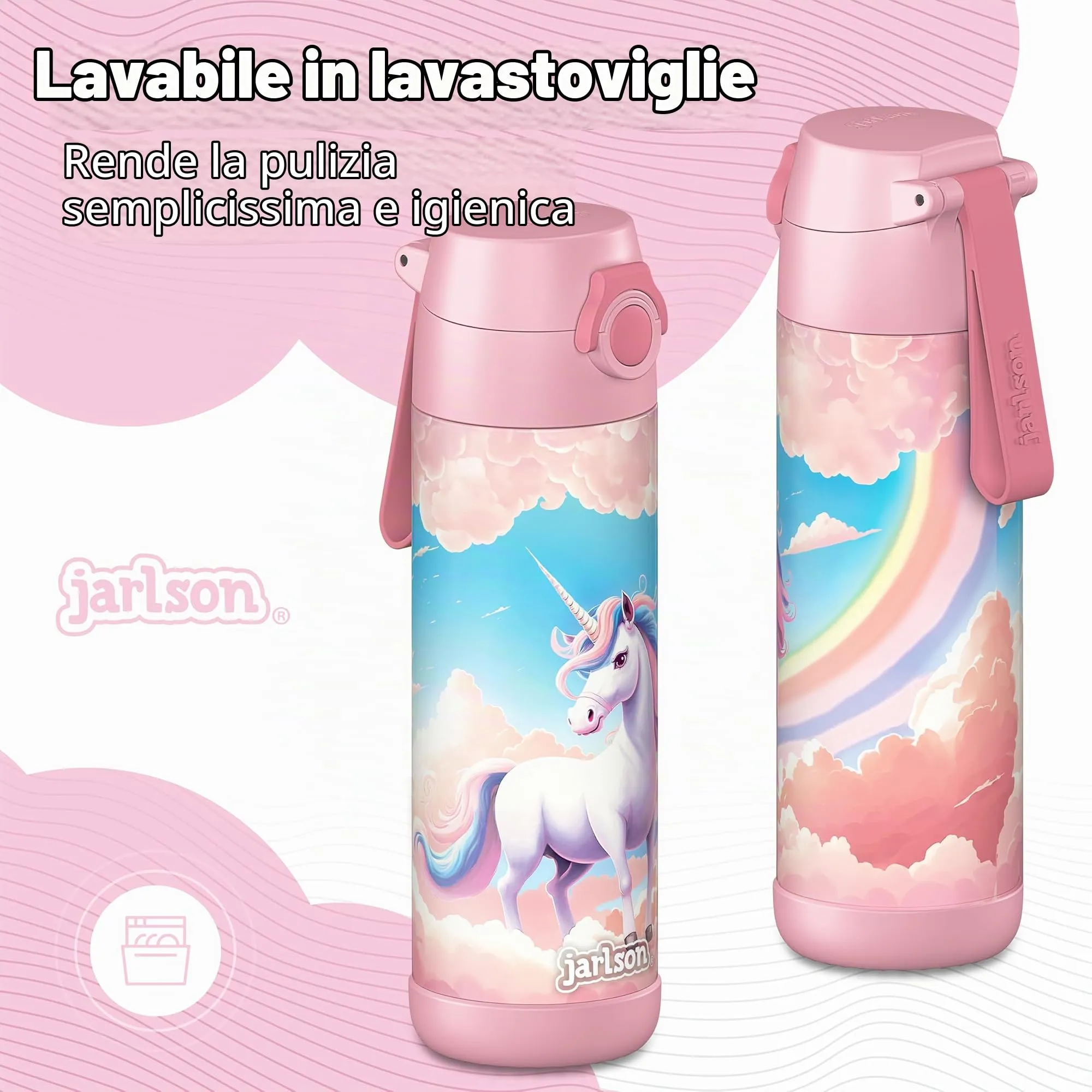 Jarlson Borraccia Termica Bambini Mali 500ml Acciaio Inox (Unicorno) - immagine 4