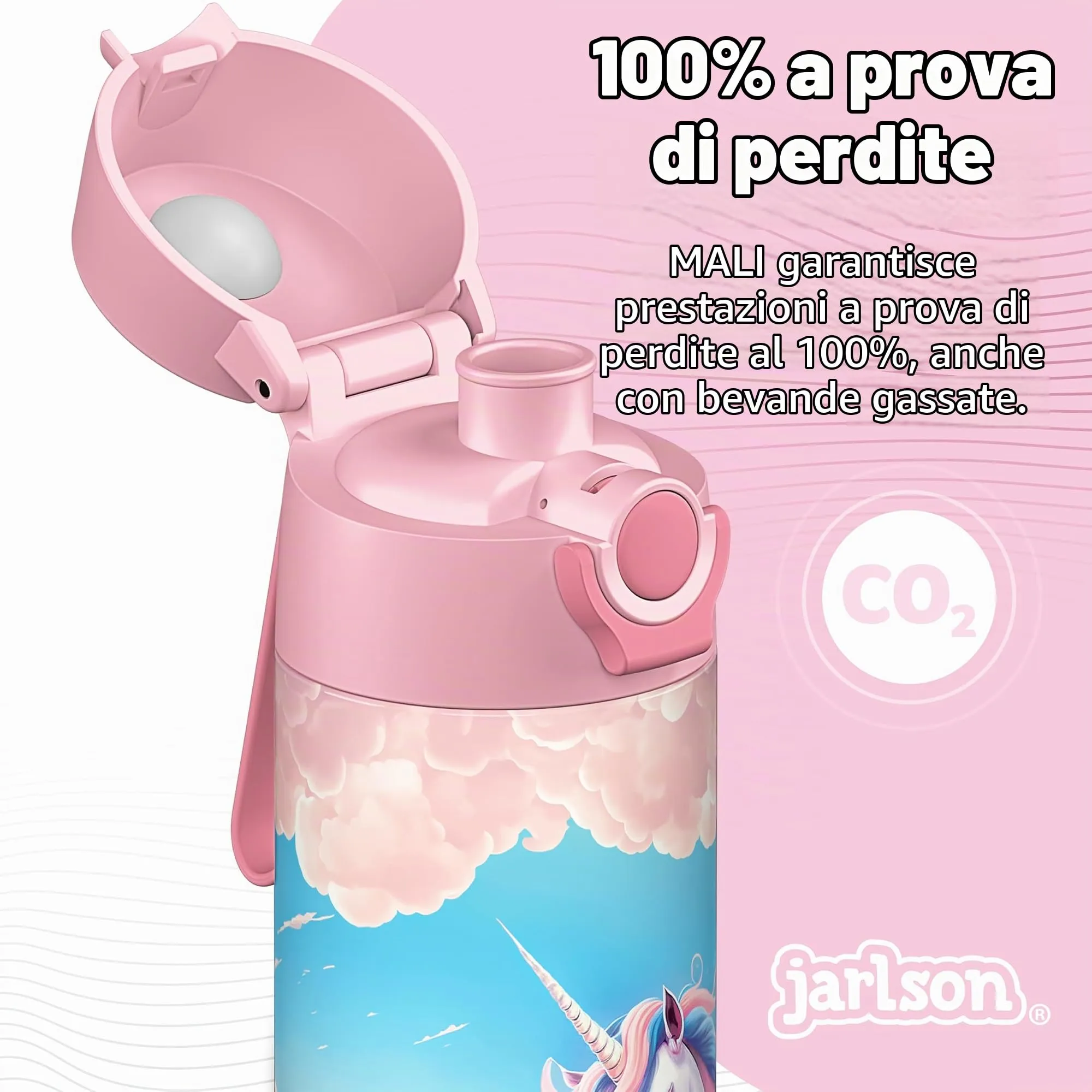 Jarlson Borraccia Termica Bambini Mali 500ml Acciaio Inox (Unicorno) - immagine 5