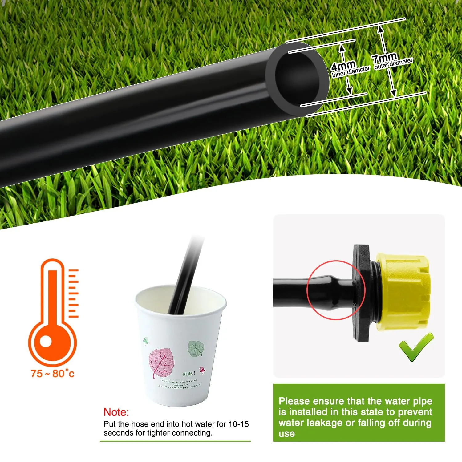 VooGenzek Kit Irrigazione a Goccia Automatico 120 Pezzi 4/7mm, 40 Gocciolatori Regolabili, 40 Connettori a T e 40 Staffe per Tubo, Giallo - immagine 4