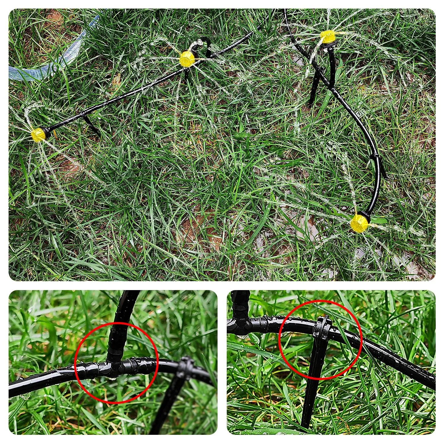 VooGenzek Kit Irrigazione a Goccia Automatico 120 Pezzi 4/7mm, 40 Gocciolatori Regolabili, 40 Connettori a T e 40 Staffe per Tubo, Giallo - immagine 5