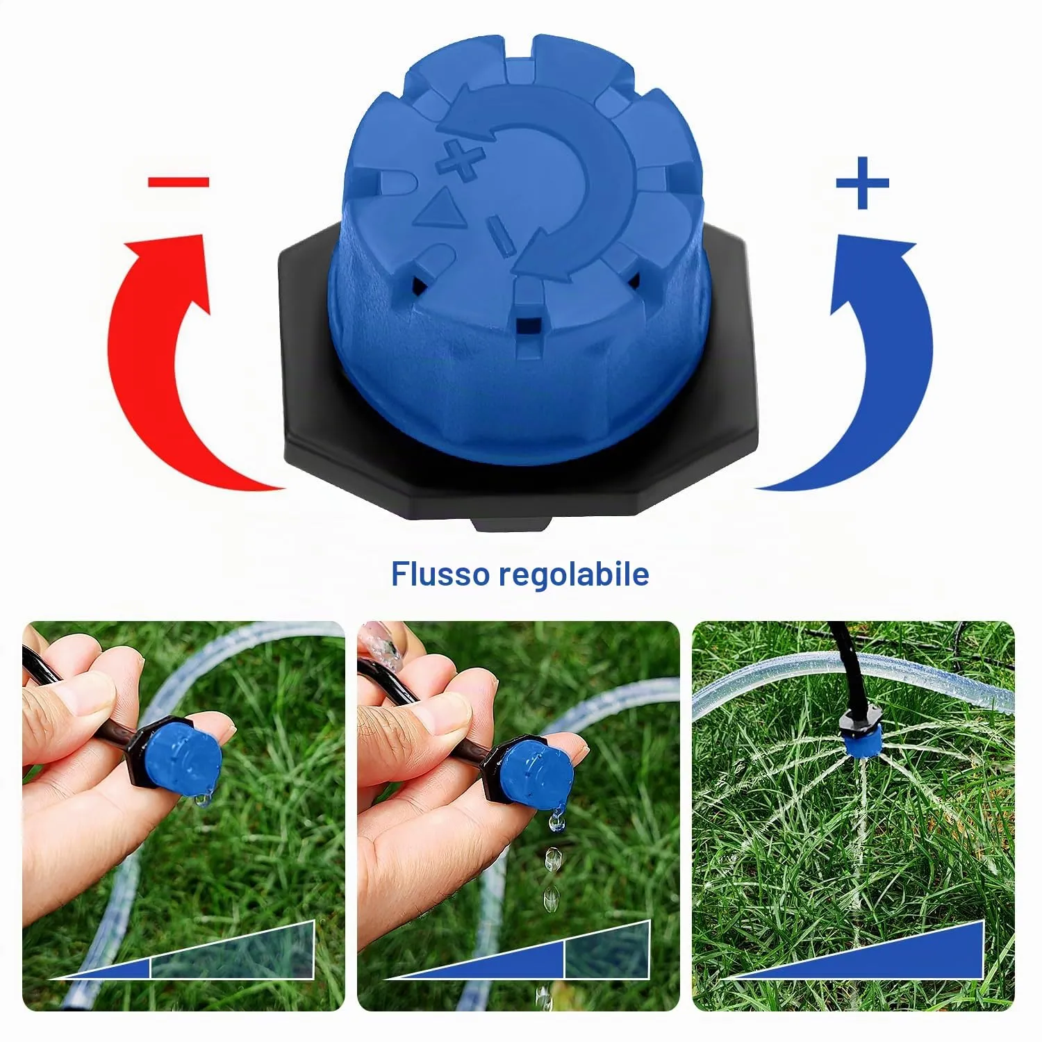 VooGenzek Kit Irrigazione a Goccia Automatico 120 Pezzi per Tubo 4/7mm, 40 Gocciolatori Regolabili, 40 Connettori a T e 40 Staffe, Blu - immagine 3