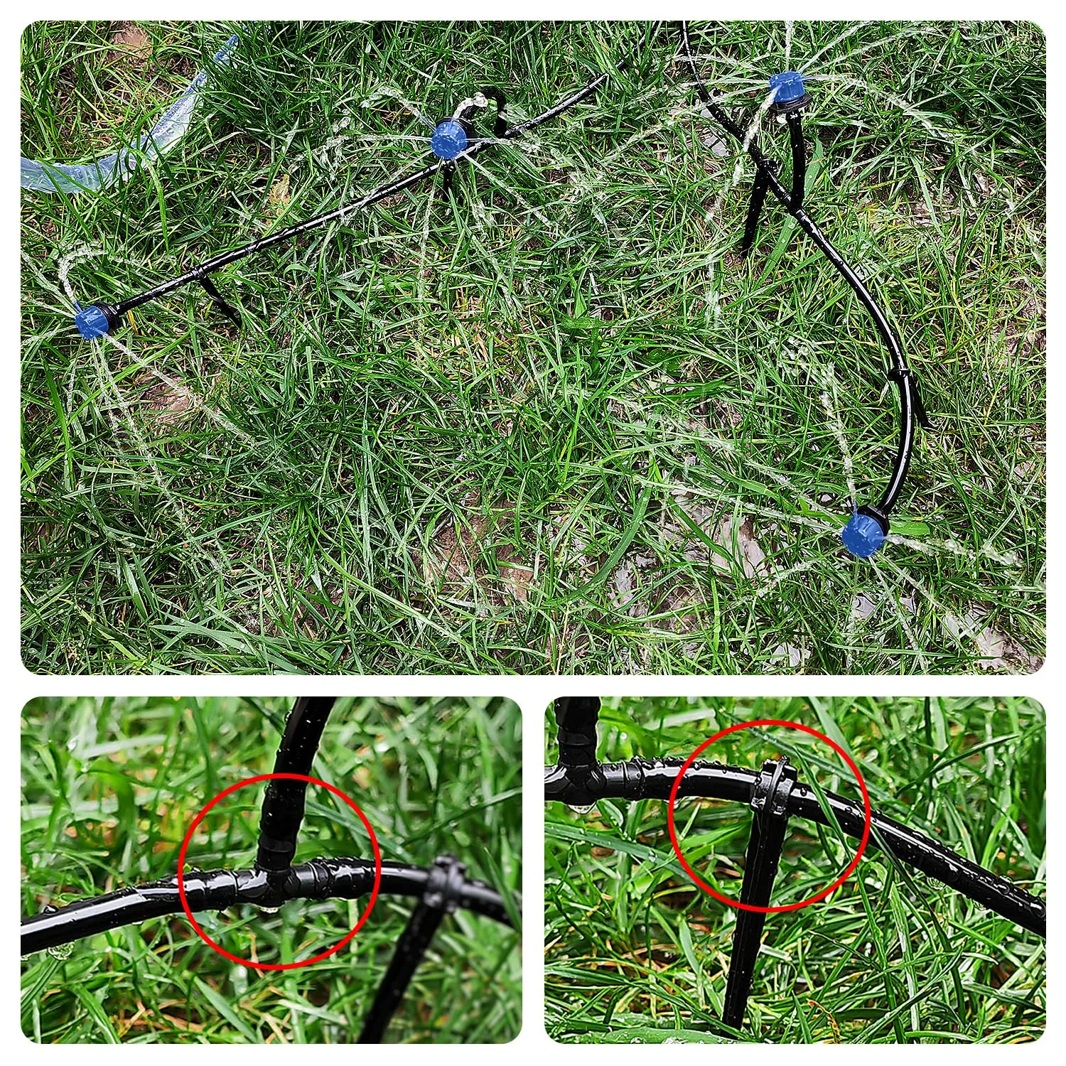 VooGenzek Kit Irrigazione a Goccia Automatico 120 Pezzi per Tubo 4/7mm, 40 Gocciolatori Regolabili, 40 Connettori a T e 40 Staffe, Blu - immagine 5