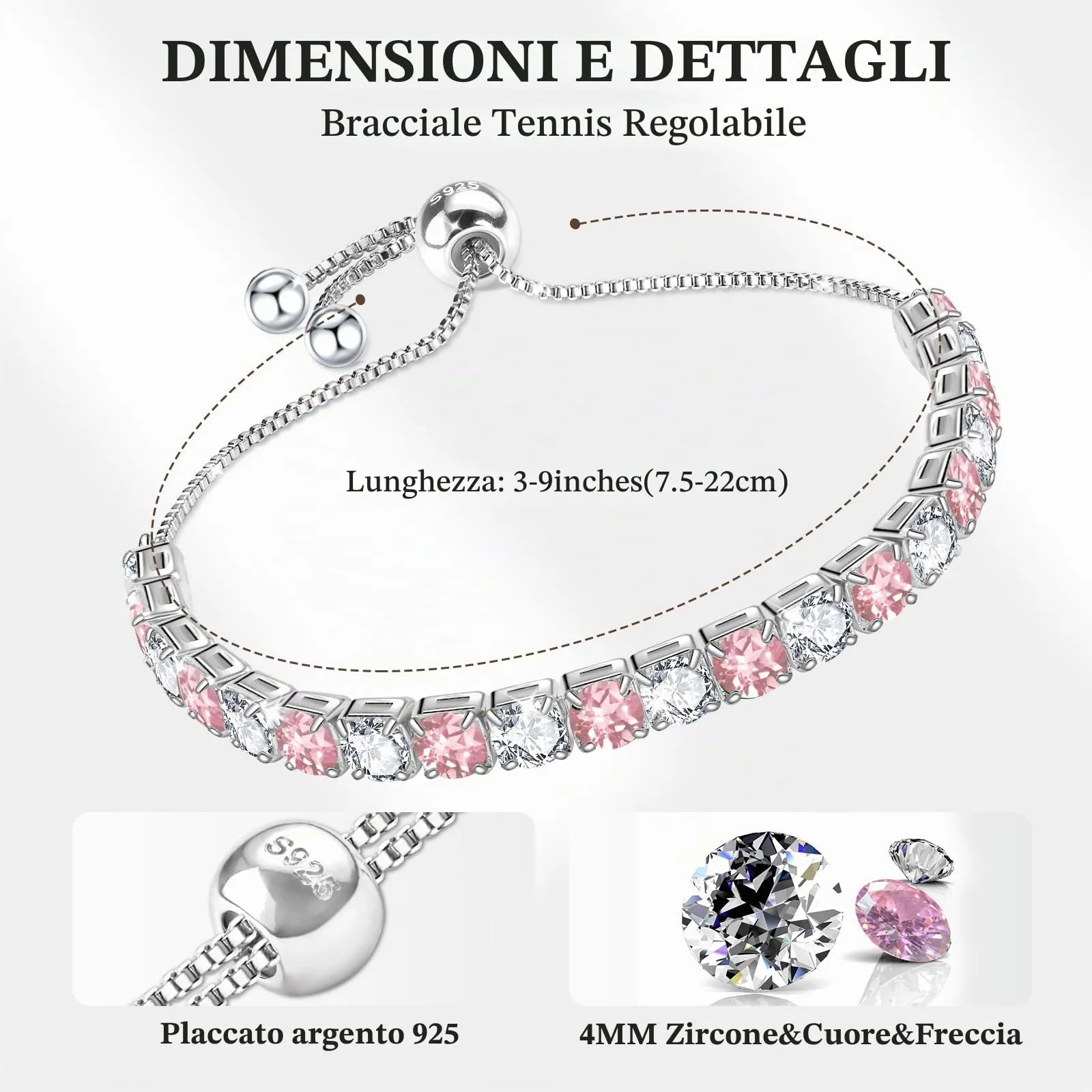 J.Fée Bracciale Tennis Donna in Argento 925 e Zircone 5A, Regolabile - immagine 2