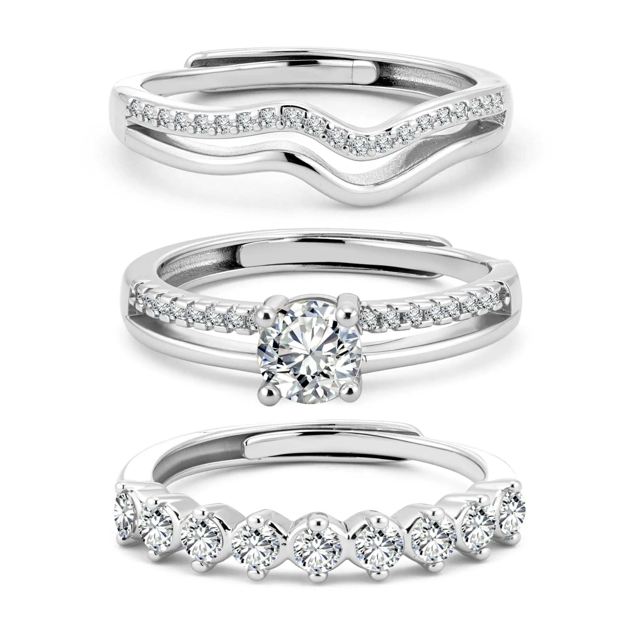 ALEXCRAFT Set 3 Anelli Donna Argento Regolabili - immagine 1