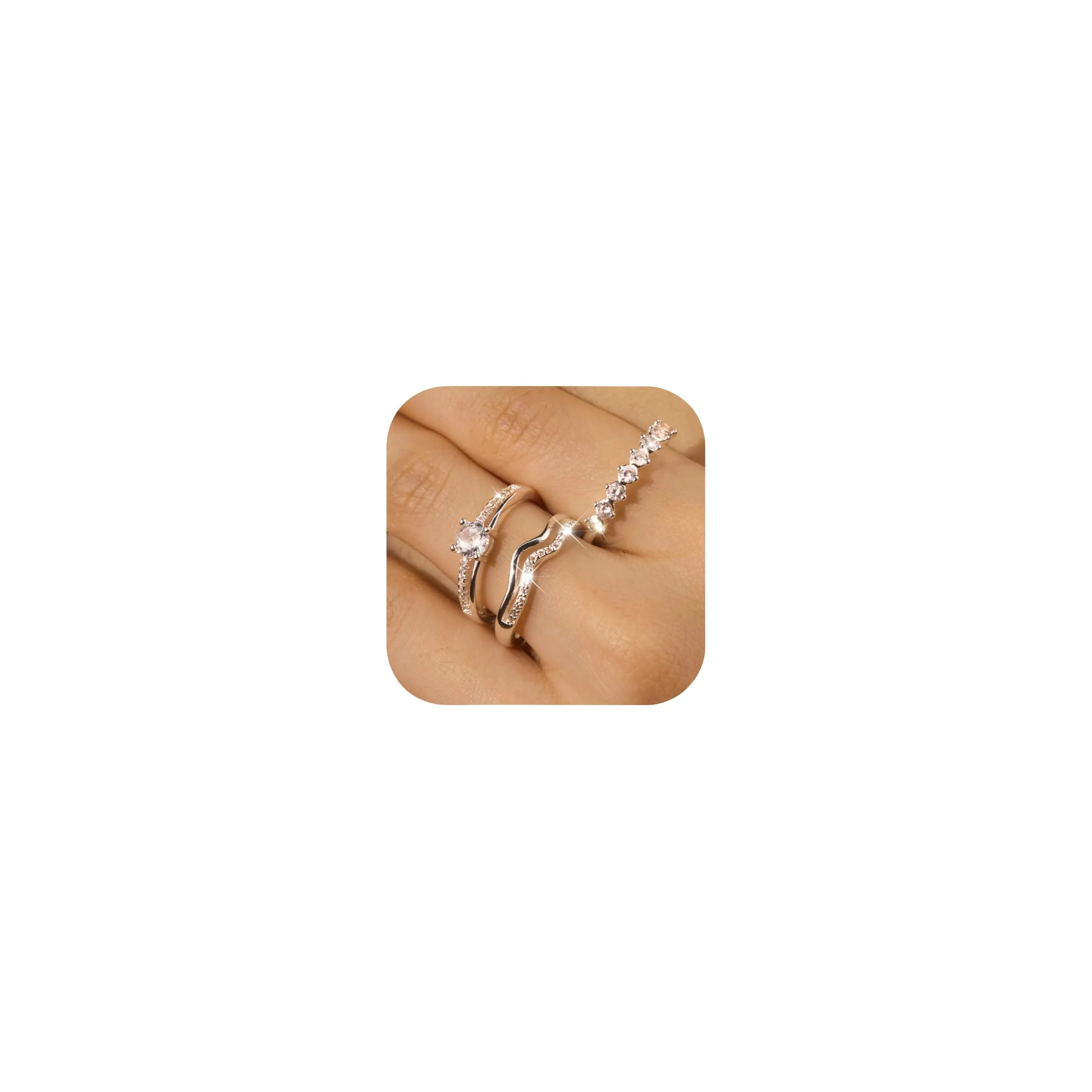 ALEXCRAFT Set 3 Anelli Donna Argento Regolabili - immagine 4