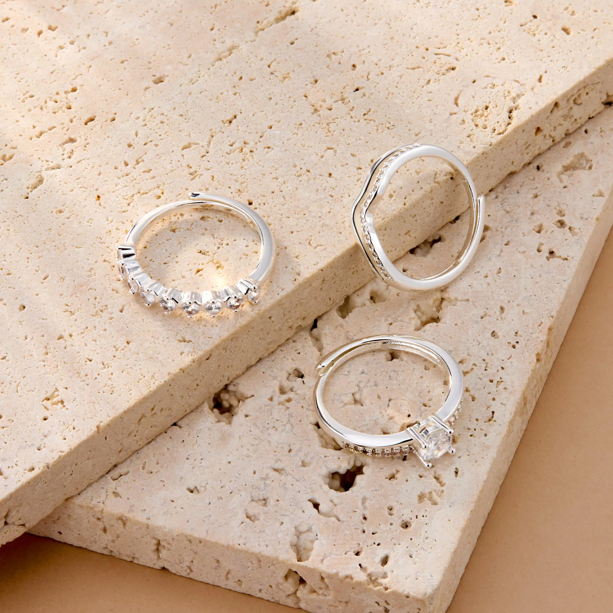 ALEXCRAFT Set 3 Anelli Donna Argento Regolabili - immagine 5