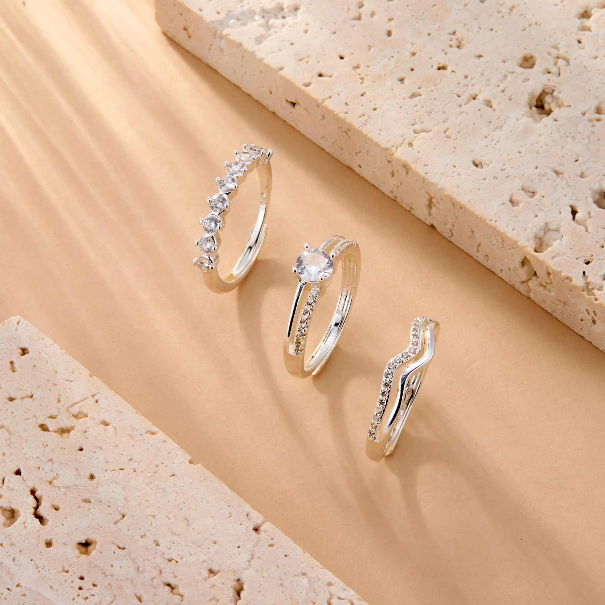 ALEXCRAFT Set 3 Anelli Donna Argento Regolabili - immagine 6