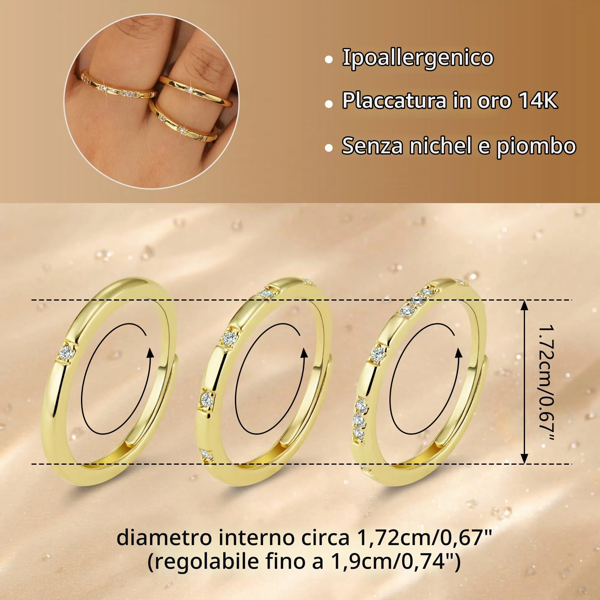 ALEXCRAFT Set Anelli Donna Oro Regolabili Fede - immagine 6