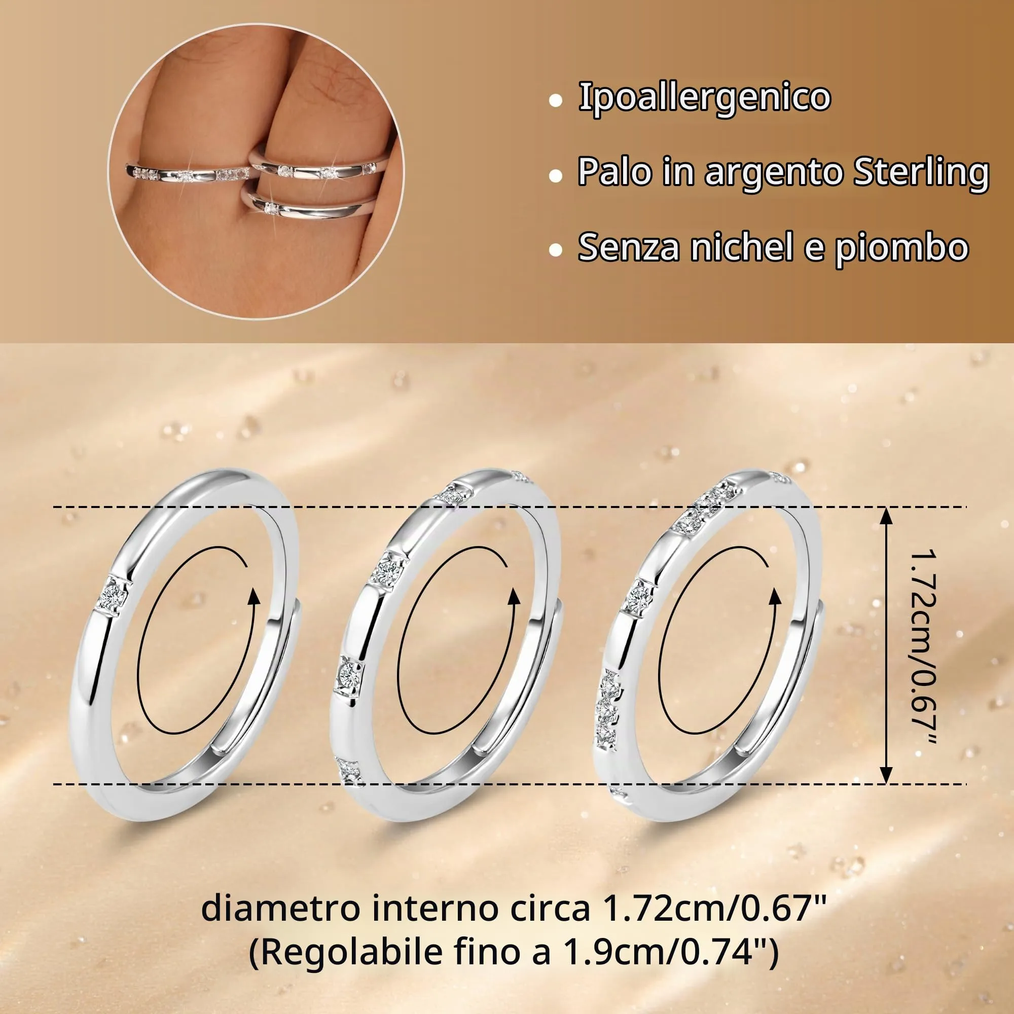ALEXCRAFT Set Anelli Donna Argento Regolabili Fedina - immagine 6