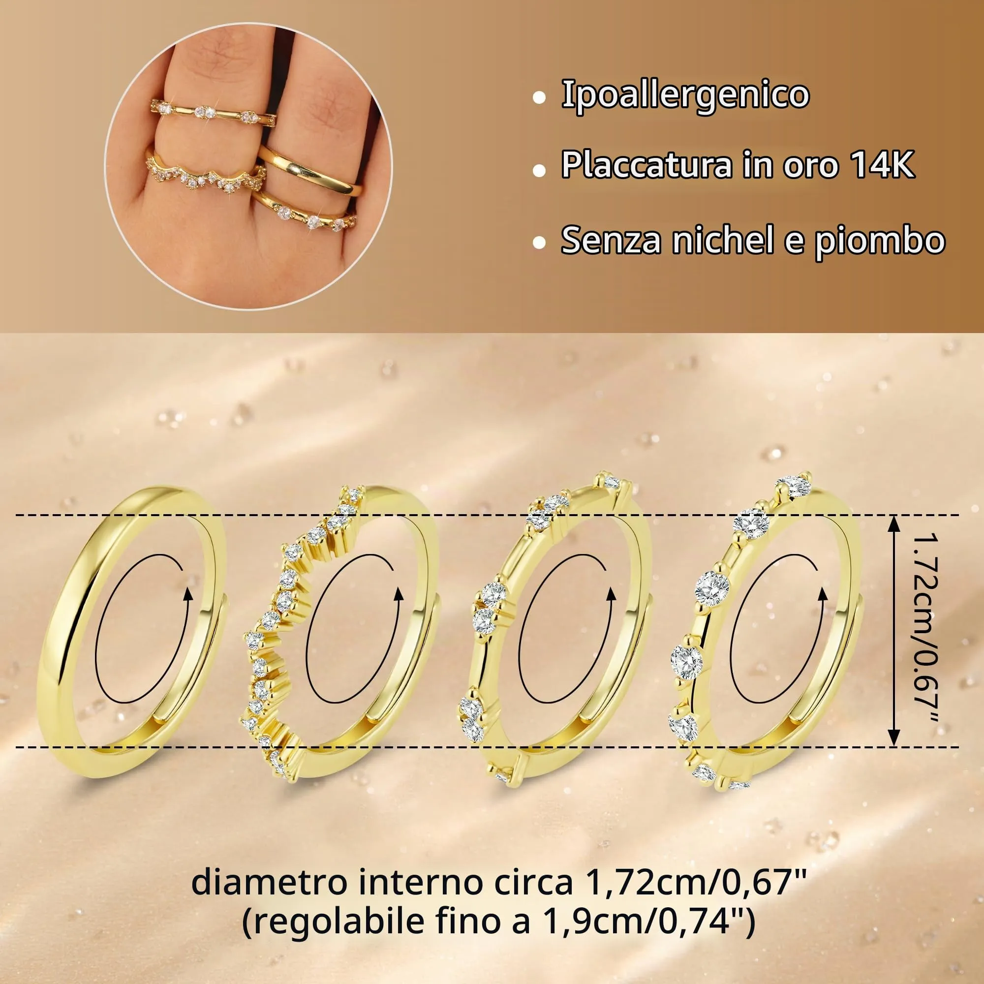ALEXCRAFT Anelli Dorati Regolabili Fascia Fede per Donna - immagine 6