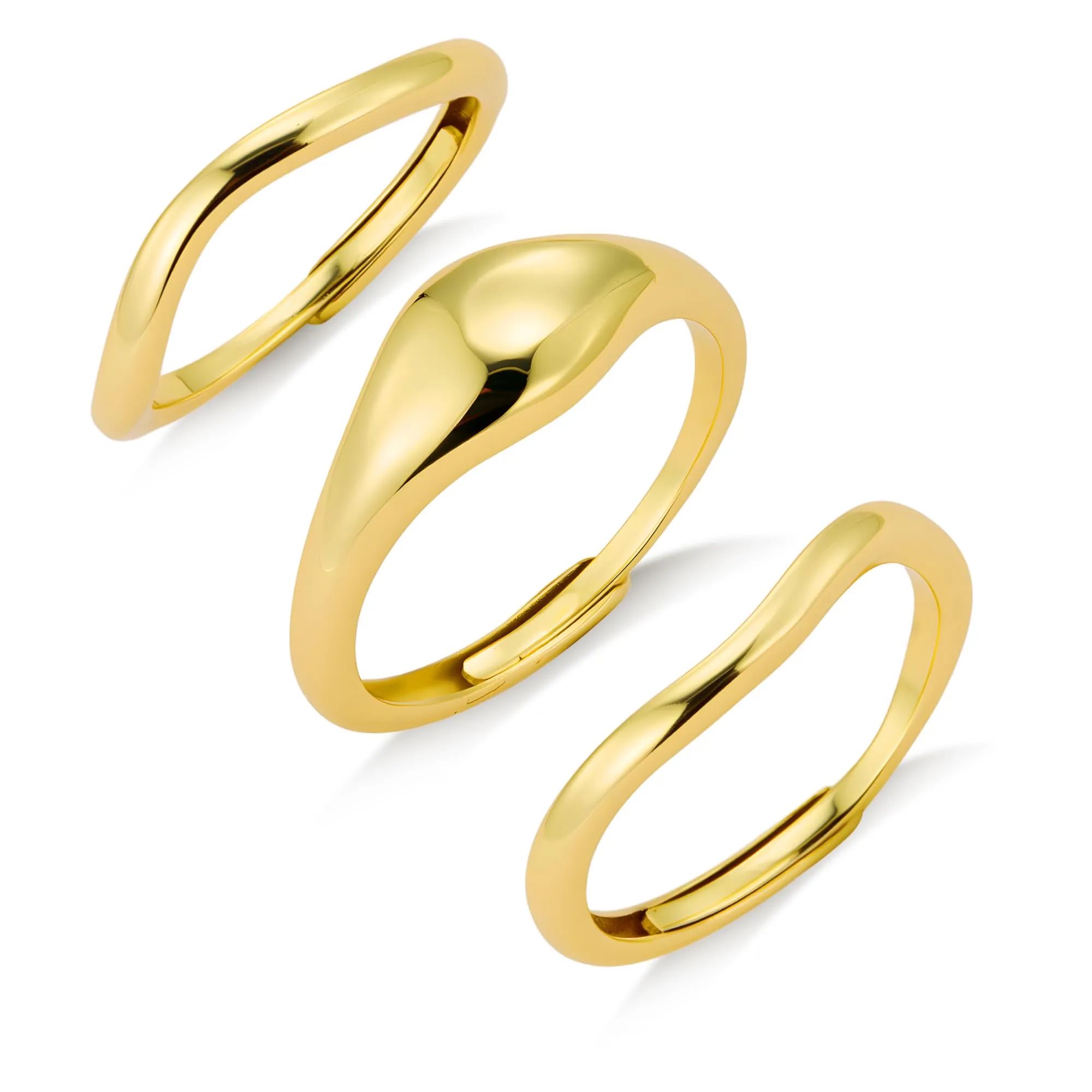 ALEXCRAFT Set 3 Anelli Donna Oro Chunky Regolabili in Acciaio - immagine 1