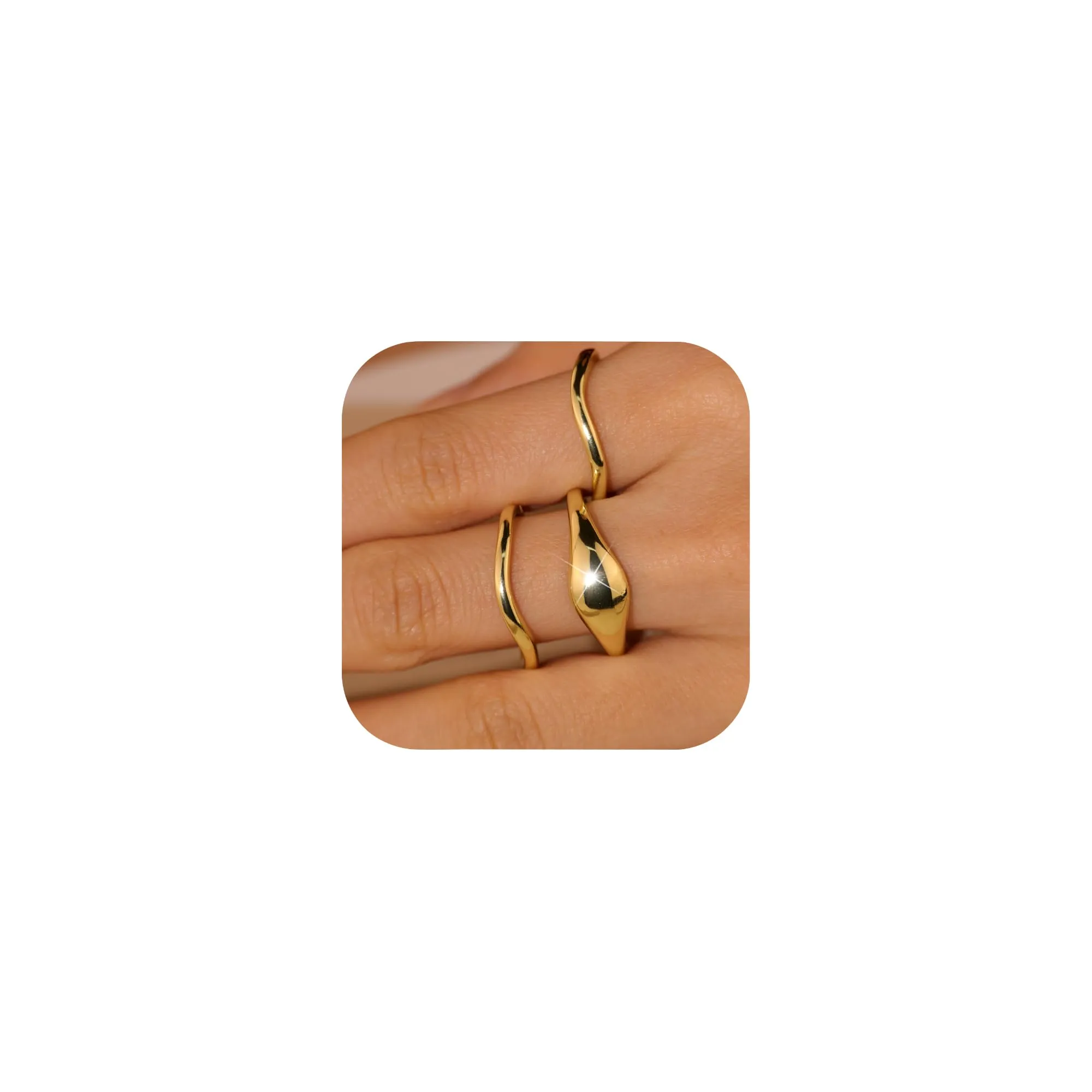ALEXCRAFT Set 3 Anelli Donna Oro Chunky Regolabili in Acciaio - immagine 3