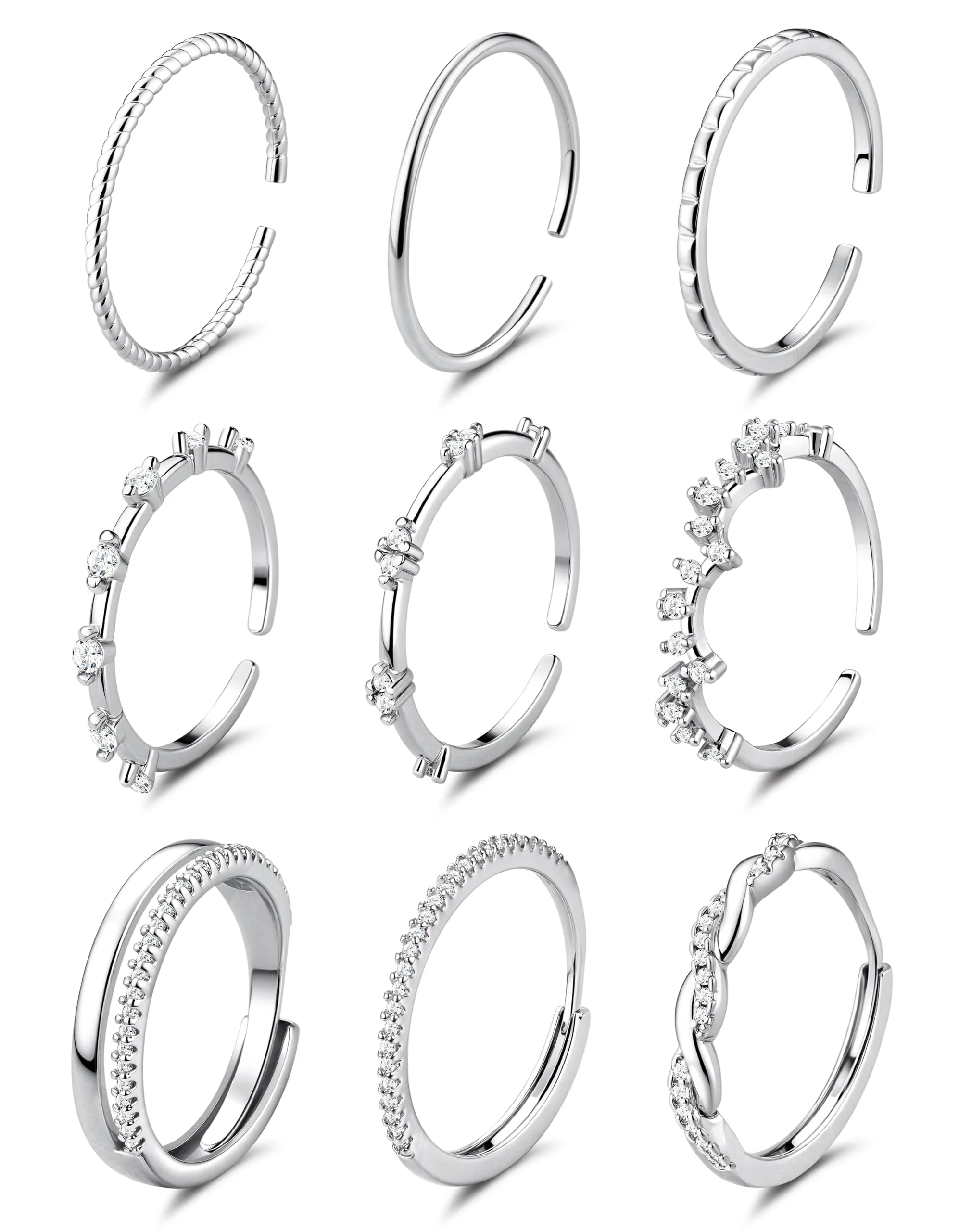 LOLIAS Set di 9 Anelli Donna in Argento 925 e Acciaio Inossidabile - immagine 7