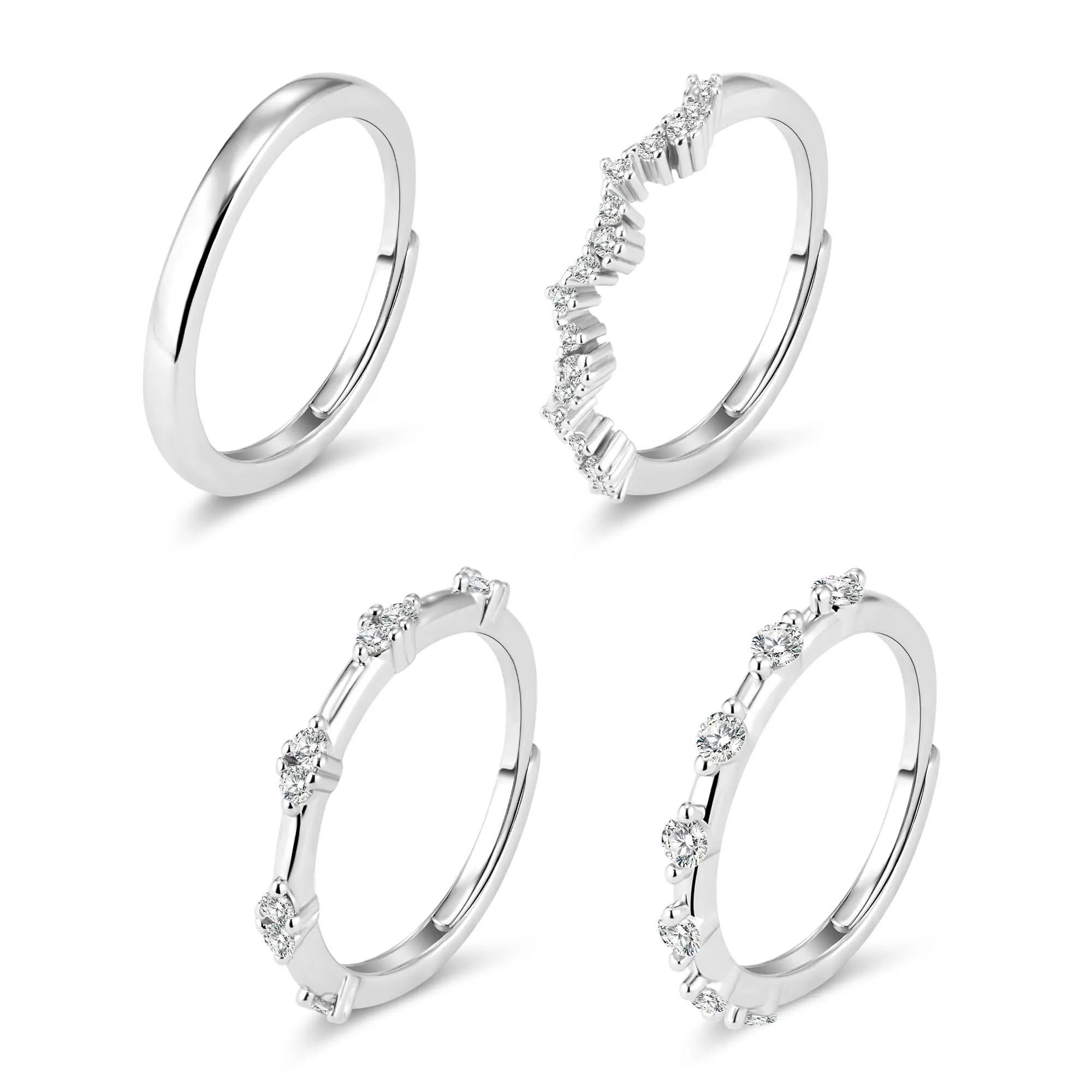 ALEXCRAFT Set Anelli Donna in Acciaio Inossidabile Argento Regolabili, 4 Pezzi - immagine 2