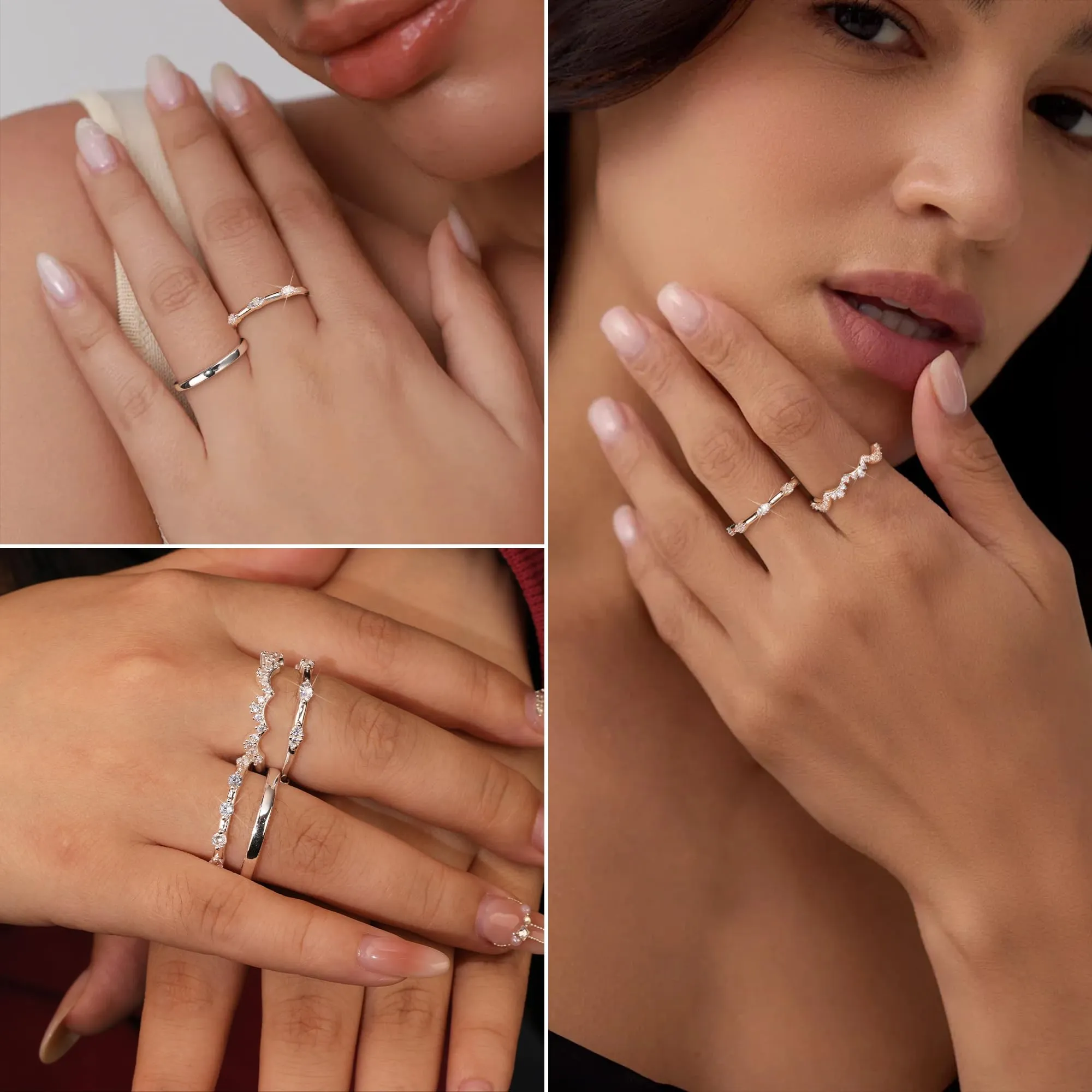 ALEXCRAFT Set Anelli Donna in Acciaio Inossidabile Argento Regolabili, 4 Pezzi - immagine 4