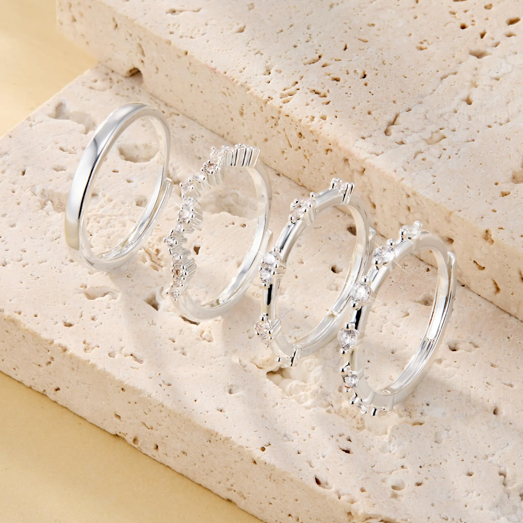 ALEXCRAFT Set Anelli Donna in Acciaio Inossidabile Argento Regolabili, 4 Pezzi - immagine 5