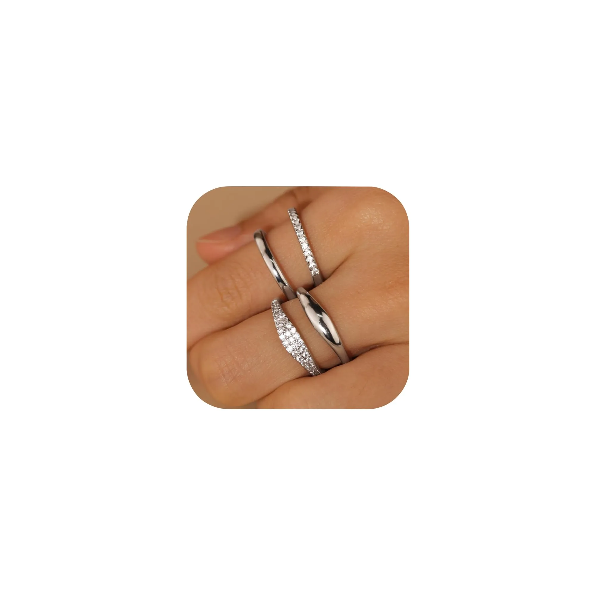 ALEXCRAFT Set 4 Anelli Donna in Acciaio Argento Regolabili con Zirconi - immagine 3