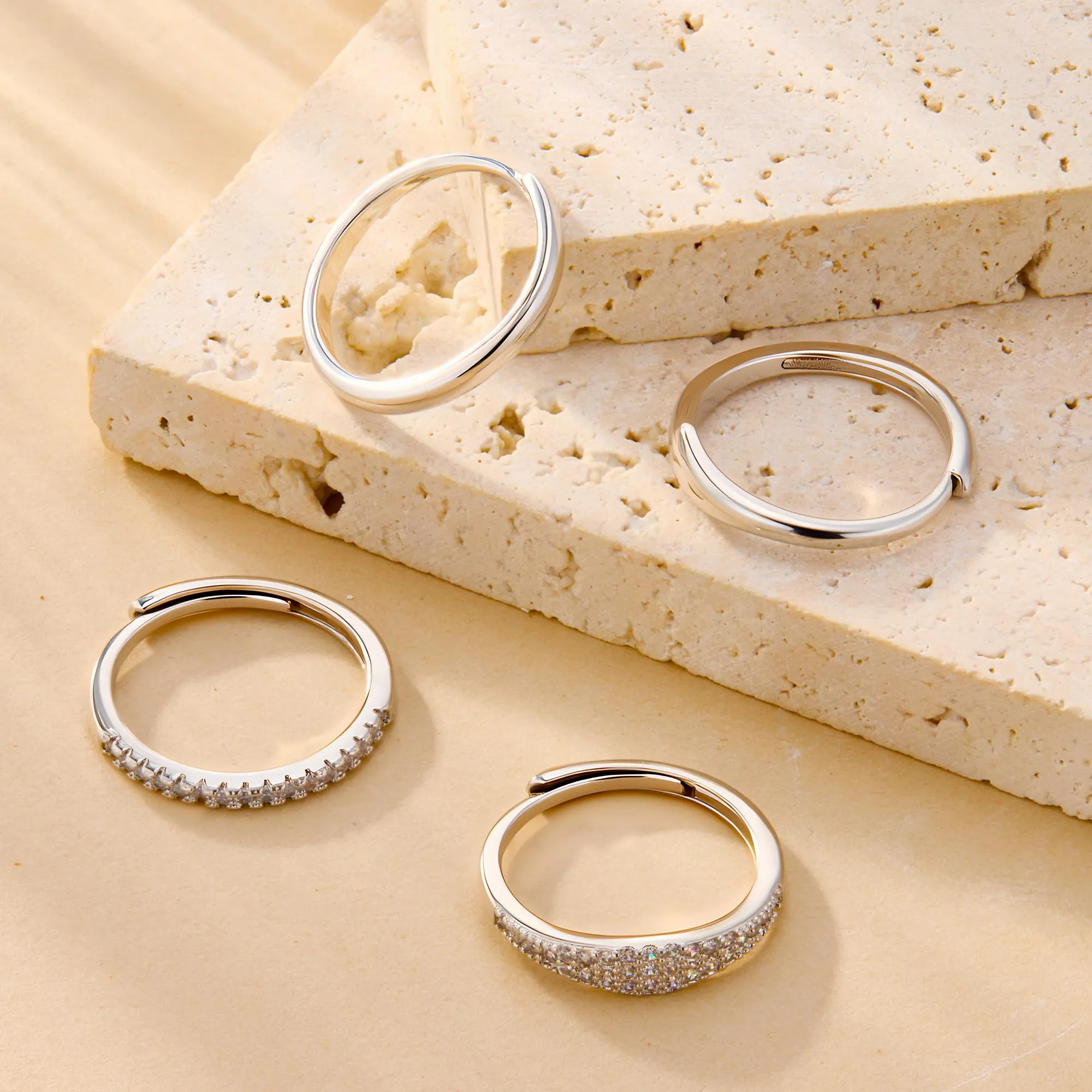 ALEXCRAFT Set 4 Anelli Donna in Acciaio Argento Regolabili con Zirconi - immagine 5