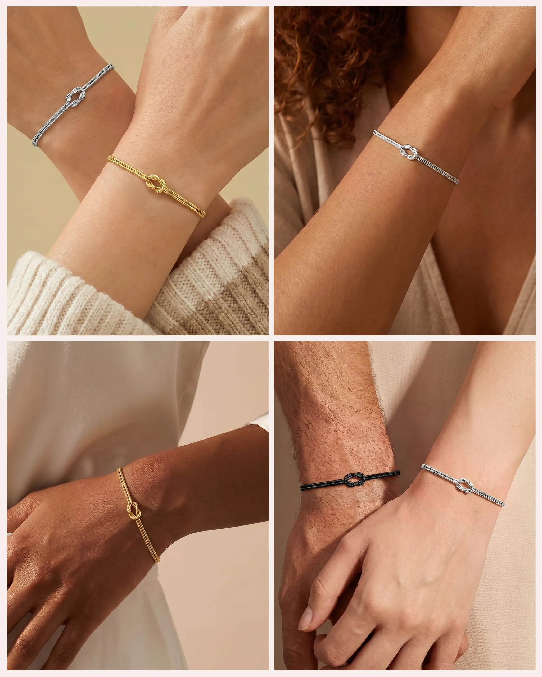 Ahokei Bracciale Amicizia Nodo in Argento S925 Regolabile, Argento e Nero - immagine 4