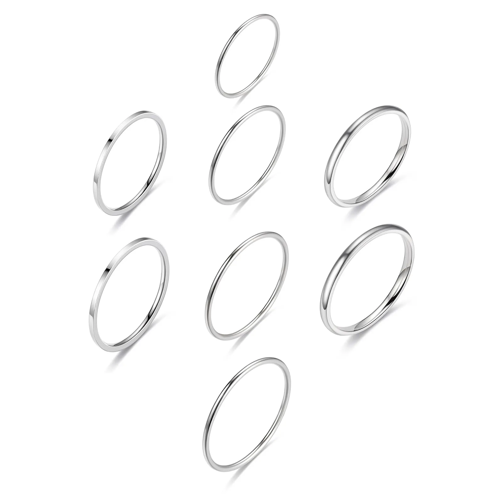 IBXWMNG Set di 8 Anelli Impilabili in Acciaio Inox, Misura 5 6 7 8, Argento - immagine 1