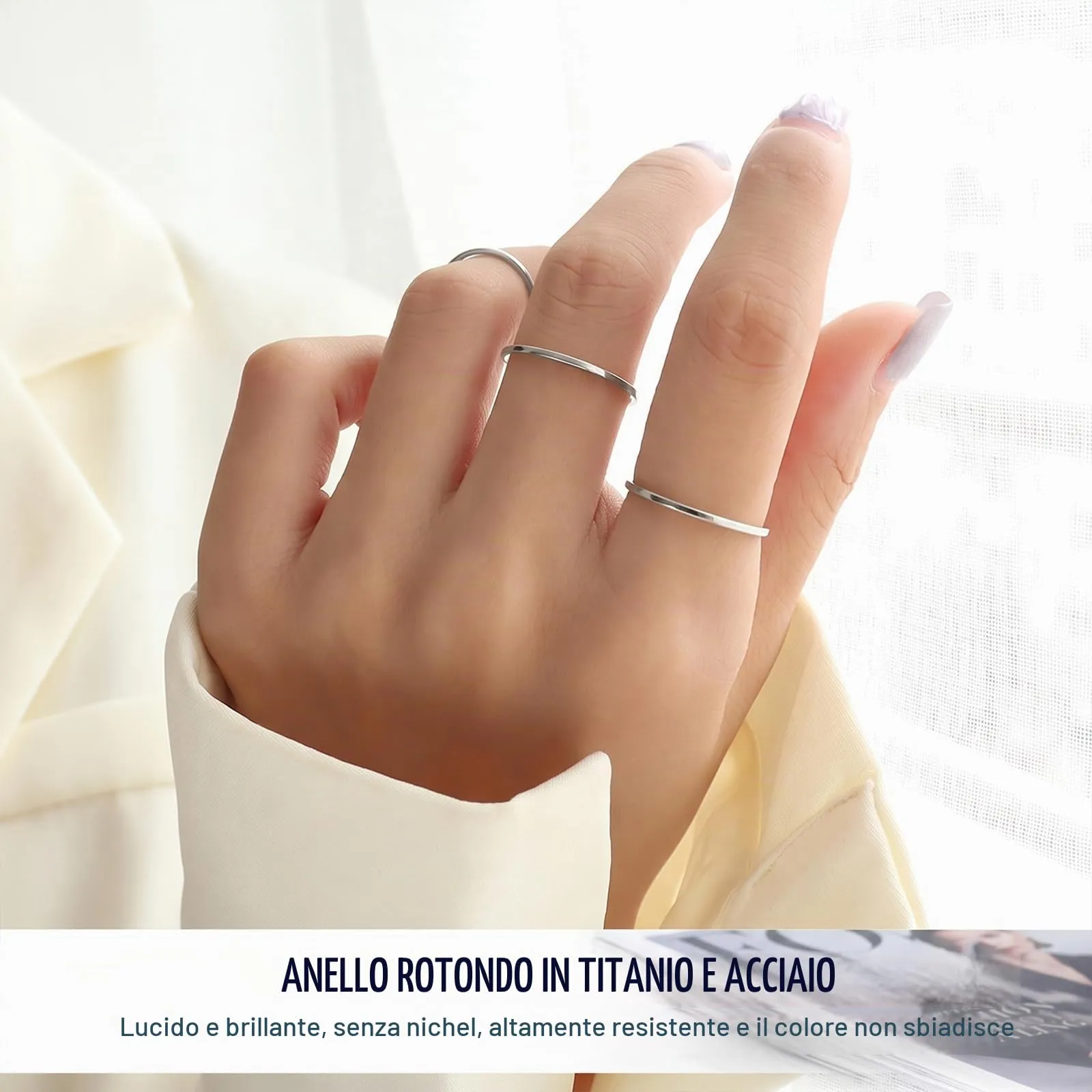 IBXWMNG Set di 8 Anelli Impilabili in Acciaio Inox, Misura 5 6 7 8, Argento - immagine 2