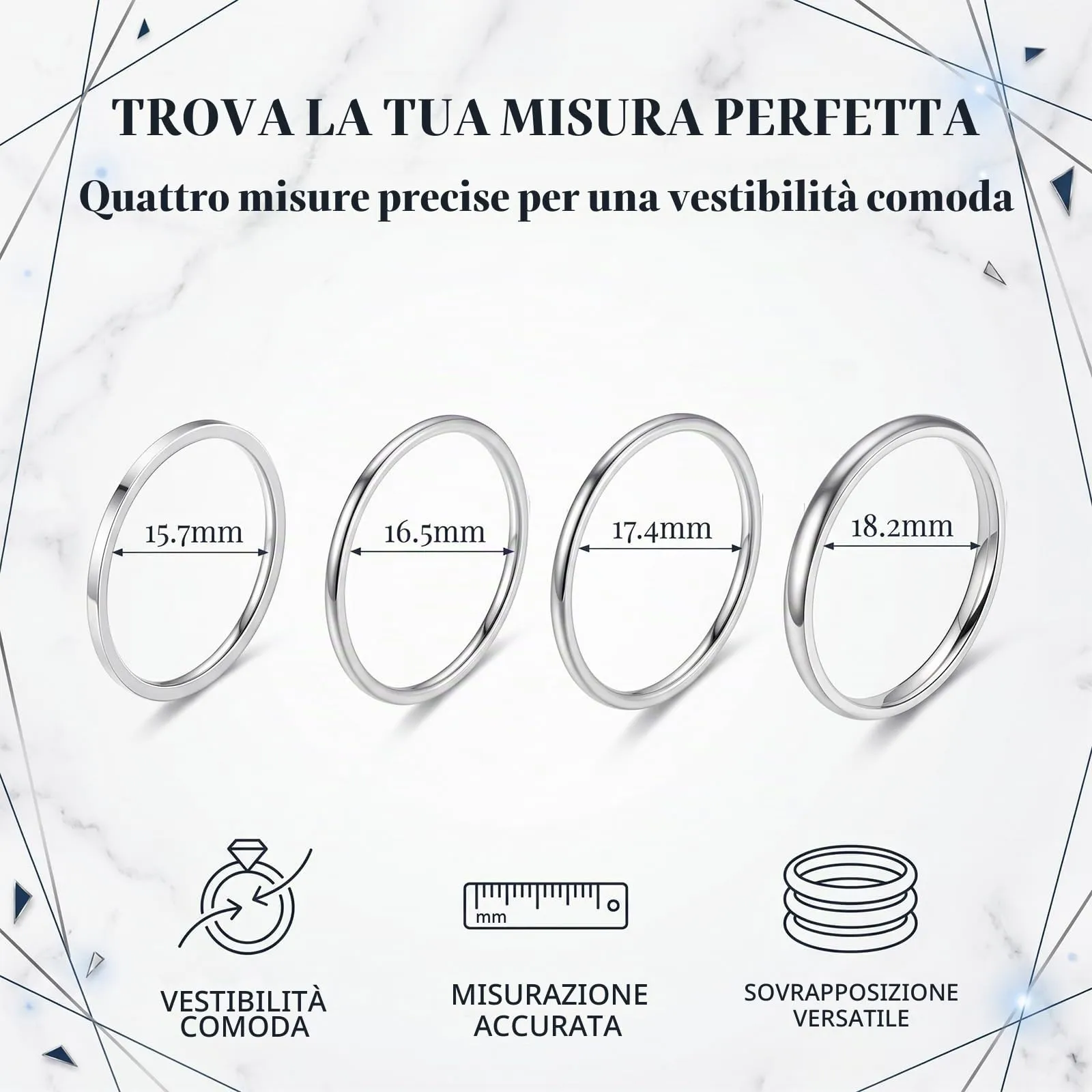 IBXWMNG Set di 8 Anelli Impilabili in Acciaio Inox, Misura 5 6 7 8, Argento - immagine 5