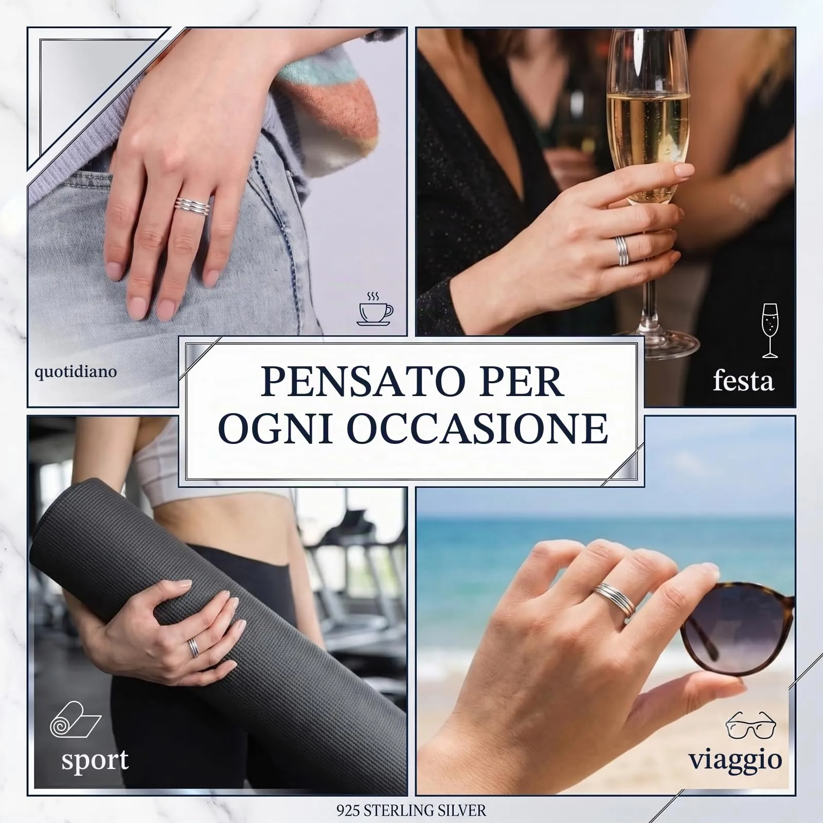 IBXWMNG Set di 8 Anelli Impilabili in Acciaio Inox, Misura 5 6 7 8, Argento - immagine 6