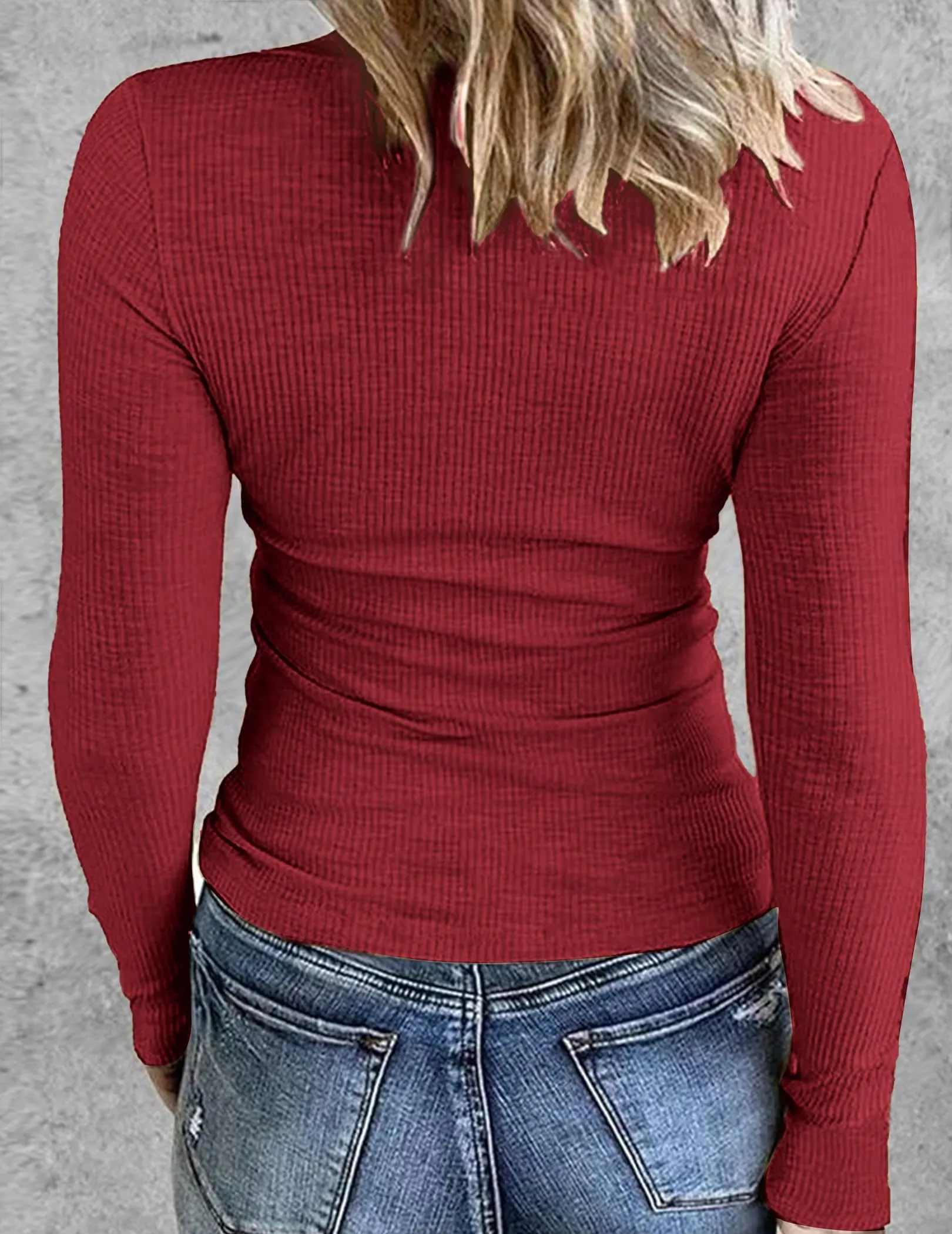 Zeagoo Maglietta a Maniche Lunghe da Donna in Maglia Elasticizzata Tinta Unita - immagine 5