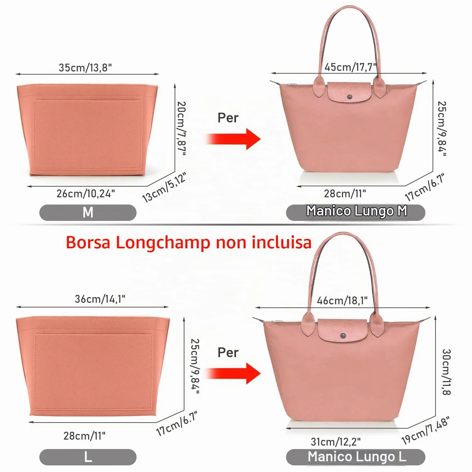 ZOLGINAH Organizer in Feltro per Borsa Longchamp, Rosa, M - immagine 2