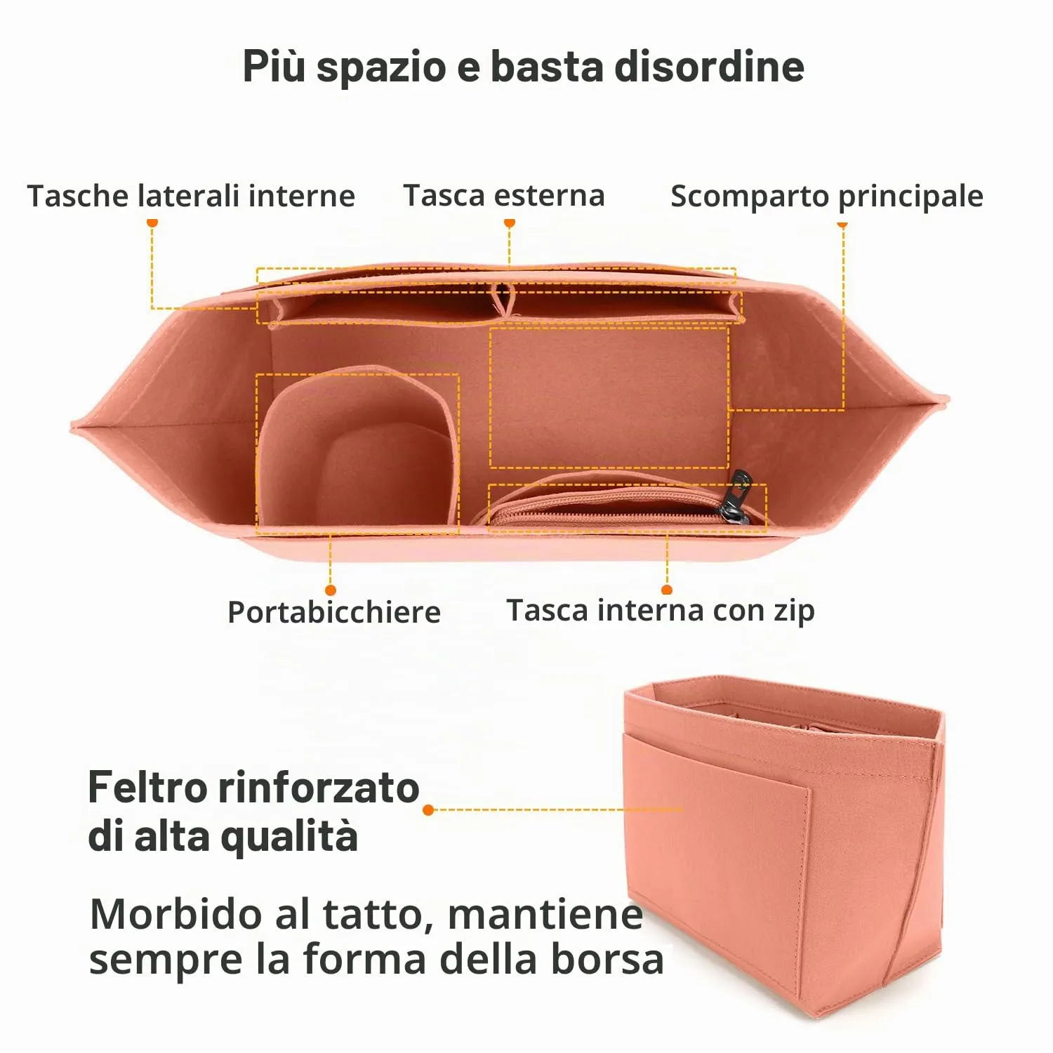 ZOLGINAH Organizer in Feltro per Borsa Longchamp, Rosa, M - immagine 3