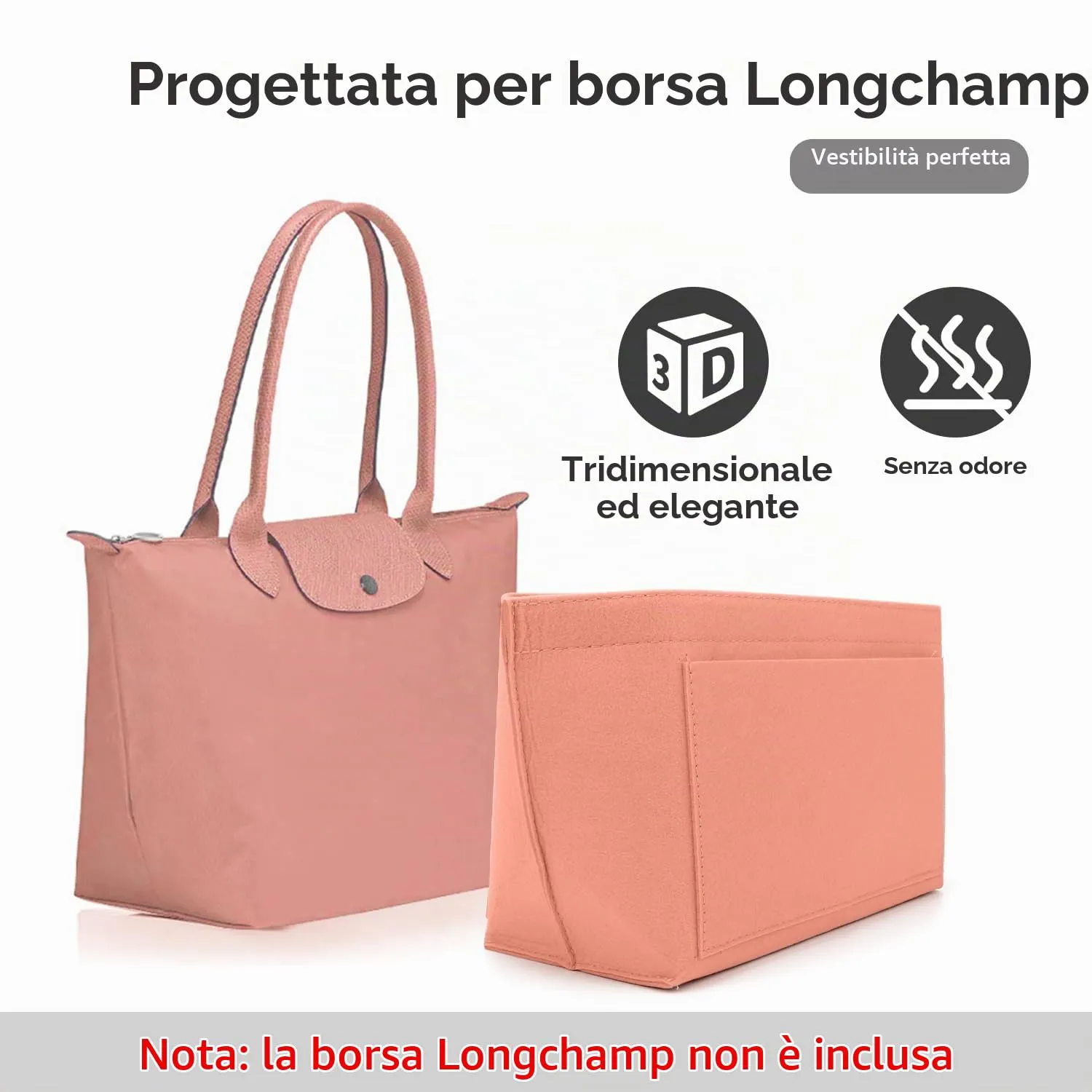 ZOLGINAH Organizer in Feltro per Borsa Longchamp, Rosa, M - immagine 4