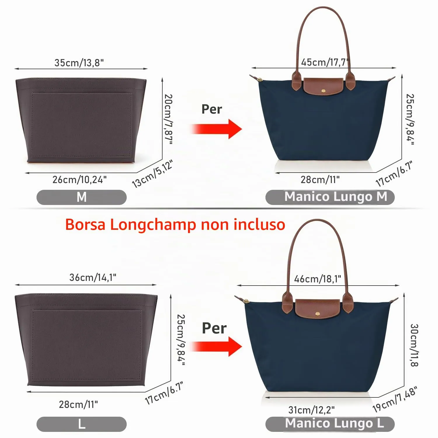 ZOLGINAH Organizer in Feltro per Borsa Longchamp, Grigio Scuro, M - immagine 2
