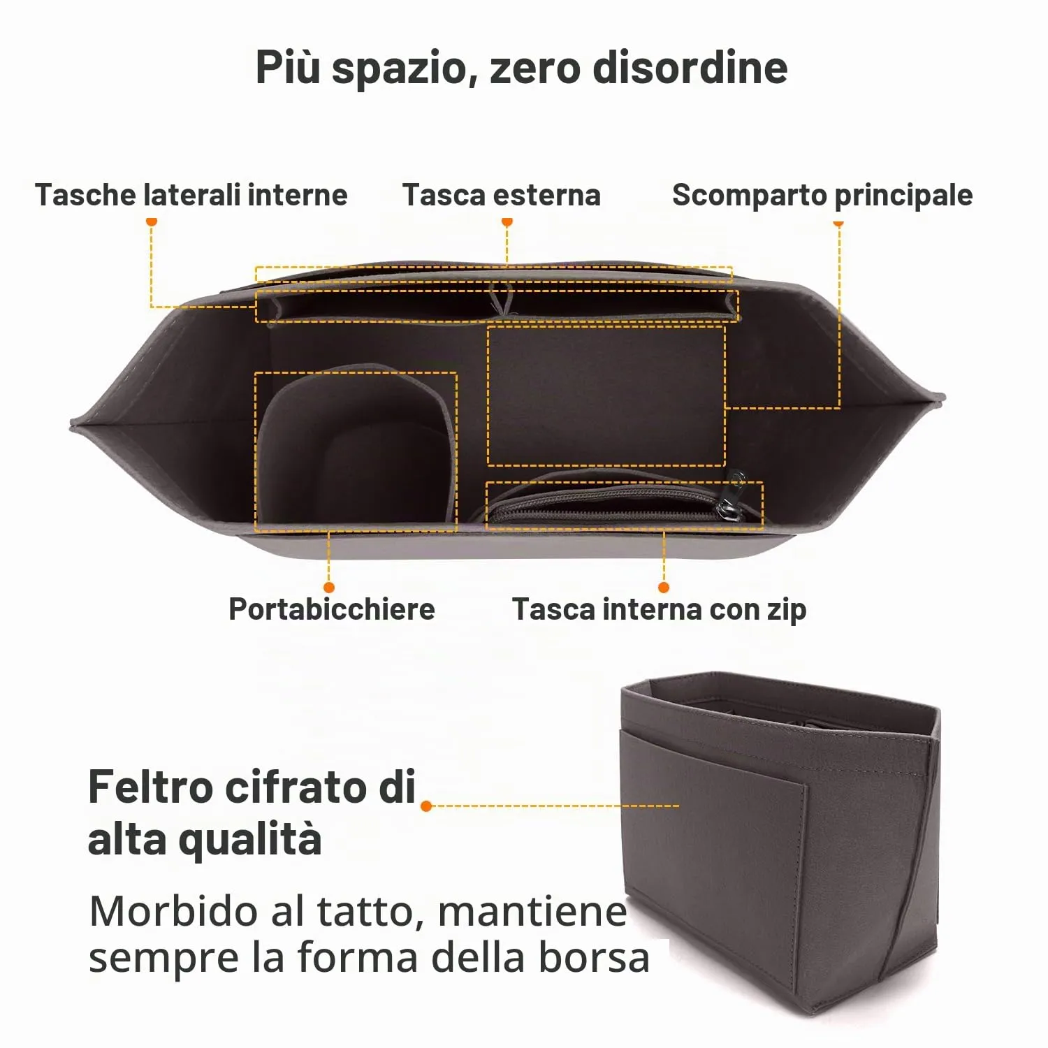 ZOLGINAH Organizer in Feltro per Borsa Longchamp, Grigio Scuro, M - immagine 3